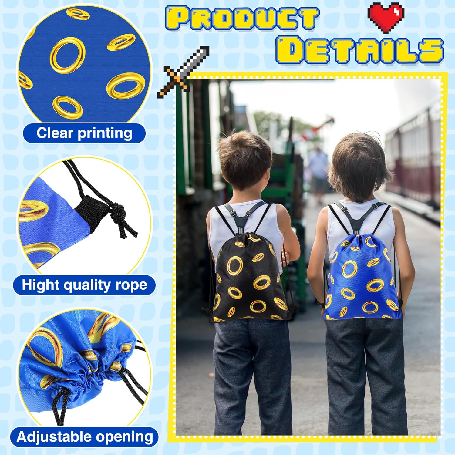 30 Pcs Gold Ring Party Favors Drawstring Bags Video Game Goodie Bags Candy Treat Backpack Decoration for Kids Gamer Birthday Party Supplies Gifts (Multicolor) - Image 4