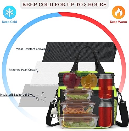 Miniatura 4 de Lonchera para hombres y mujeres, lonchera aislada para adultos con abridor de botellas, bolsa enfriadora doble expandible para el trabajo, picnic,