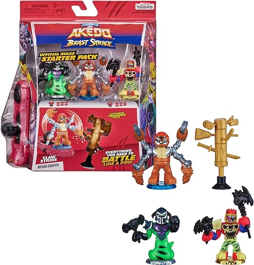 Legends of Akedo Beast Strike - Official Rules Claw Strike Starter Pack - 3 Mini Battling Warriors with Training Practice Piece and Exclusive Joystick Controller