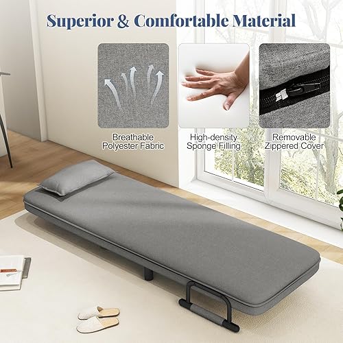 Miniatura 9 de Giantex Sofá cama convertible 3 en 1 plegable con respaldo ajustable de 5 posiciones, ruedas, 2 patas, tumbona reclinable con almohada, sillones
