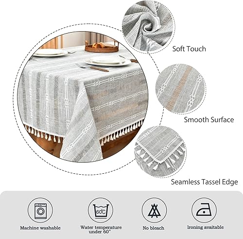 Miniatura 3 de Veblandy Mantel rústico bordado de lino con borlas, mantel rústico para mesa de comedor de cocina, sin arrugas, para mesas rectangulares, 55 x 70