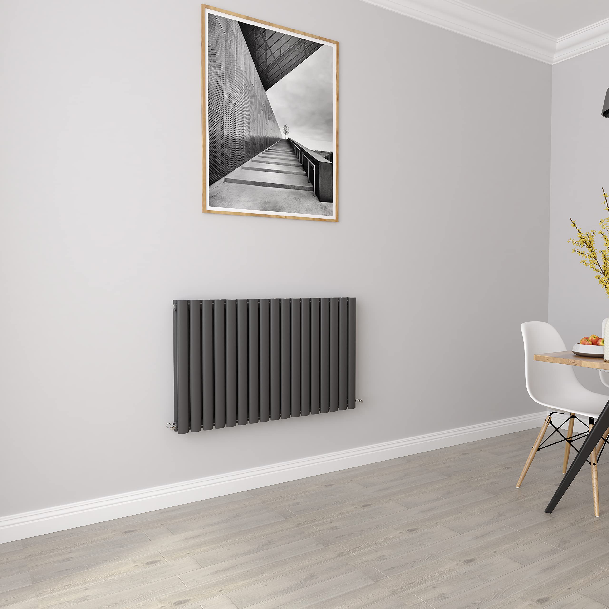 Biubiubath Anthracite Radiators Horizontal Oval Double Panel Designer Radiator 600X1003mm Central Heating Radiators