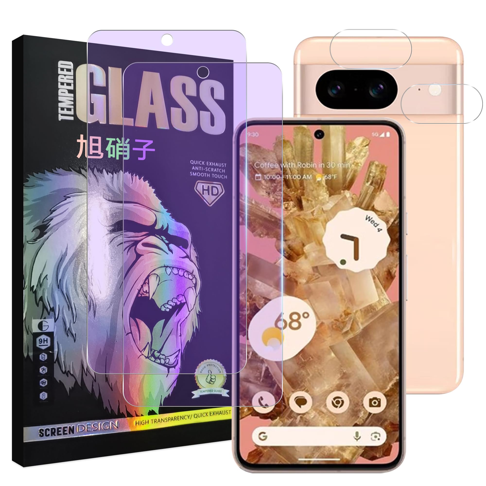 対応 Google Pixel 8A フイルム ブルーライトカット【2+2枚セッ-国産AGC旭硝子素材 】 pixel8a ガラスフイルム（２枚入り）+ レンズフィルム （２枚入り） ピクセル8a 液晶 保護フィルム pixel 8a 強化ガラス ブルーライト レンズ保護フィルム 目の疲れ軽減 【 日本AGC旭硝子素材採用 硬度9H 耐衝撃 飛散防止 超薄 厚さ0.26mm 気泡ゼロ 3D Touch対応 高感度 撥油性 指紋防止 超耐久 ラウンドエッジ加工 】