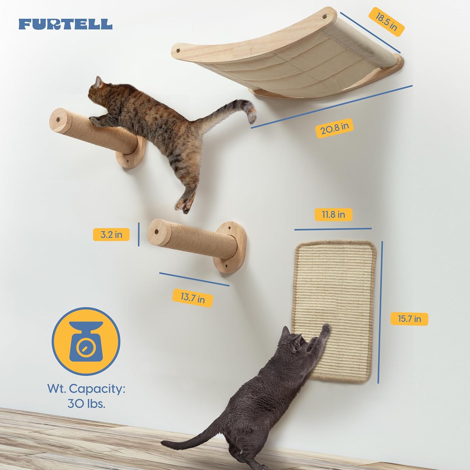 review Cat Hammock Wall Set: Premium Cat Wall Hammock with Scratching Steps & Pad. Versatile and Friendly, Ideal Cat Climber for Indoor Cats. Includes Hardware for Concrete, Drywall & Hard Surfaces