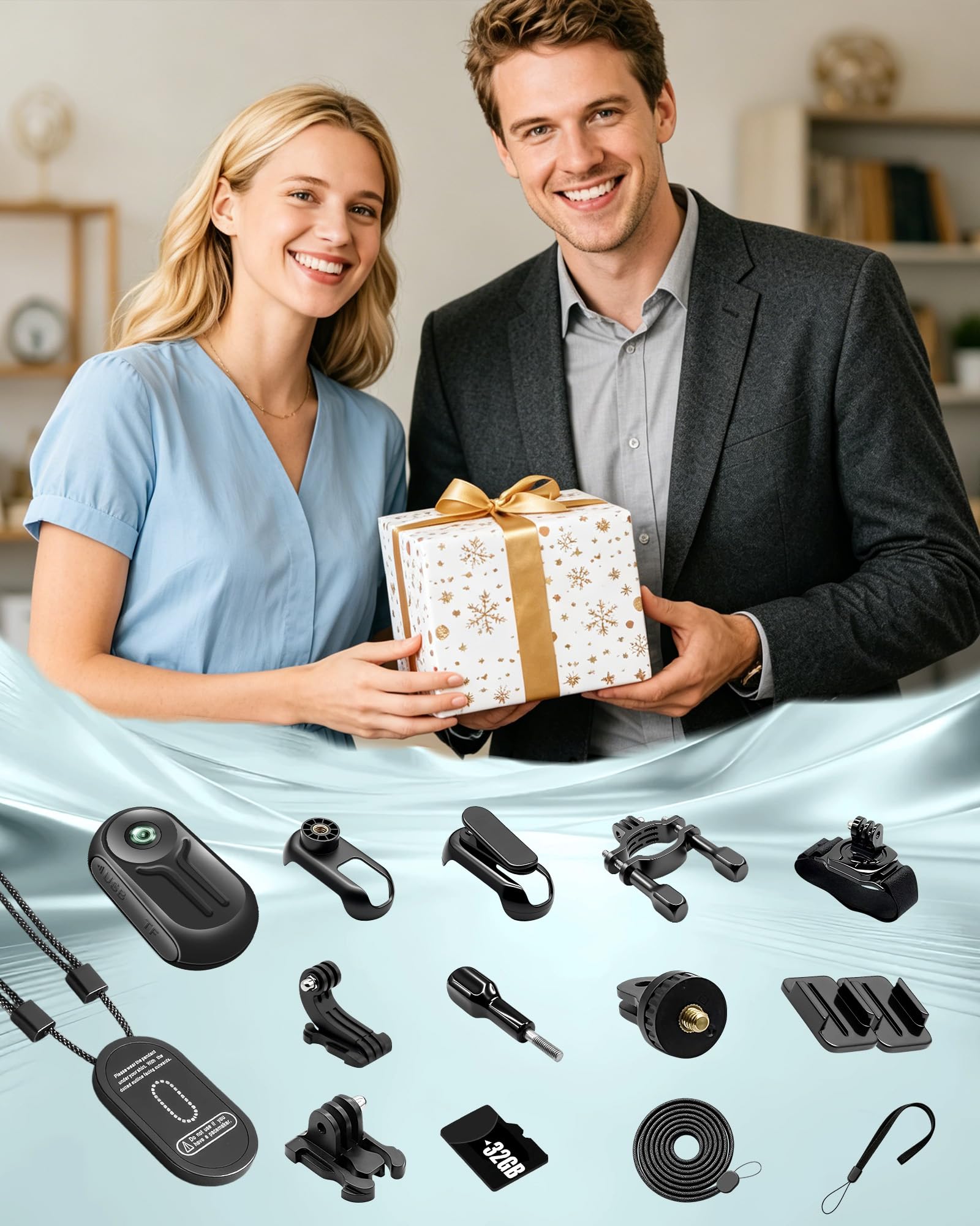 Action Cam 2K Ultra HD WiFi, Body Cam con Scheda da 32 GB, Telecamera Moto con Grandangolo da 120° e Accessori Multifunzione, Videocamera per Motocicletta, Ciclismo e Vlogging