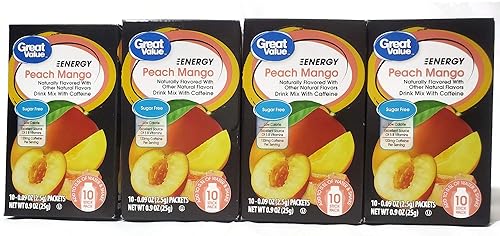 Great Value Mezcla de bebida ENERGY de melocotón y mango sin azúcar baja en calorías paquete de 4