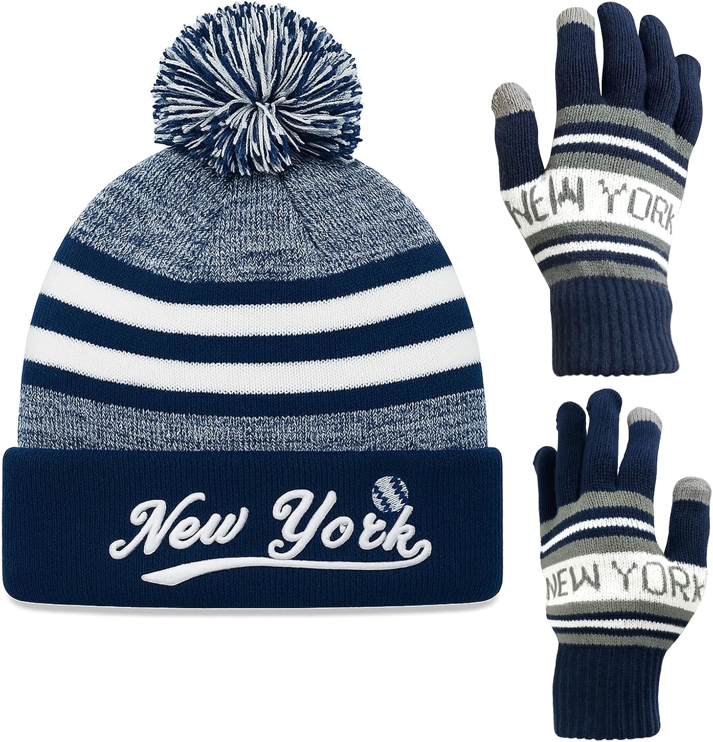 Vintage Classic Skull Cap 3D Embroidery Beanie Cuffed Winter Hat Knit with Touch Screen Gloves Gifts for Fans