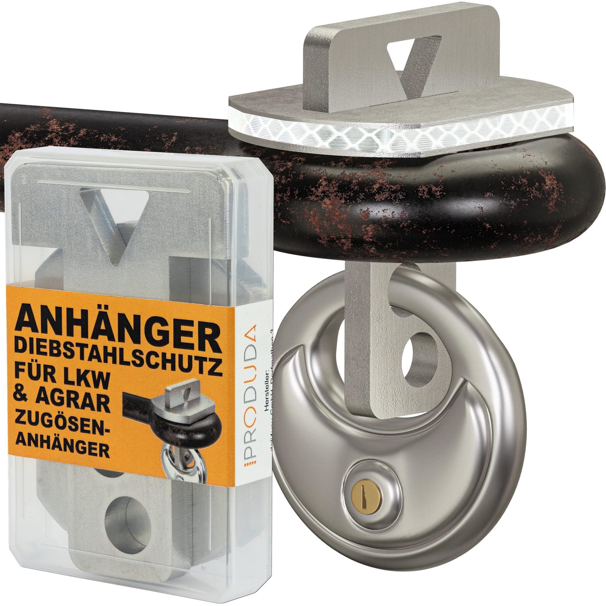 Antivol à œillet de Traction pour Agriculture et Camion - Réfléchissant - Antivol - Œillet de Traction de 40 mm à 50 mm - en Acier Inoxydable - avec boîte de Rangement et Serrure à Anse Ronde