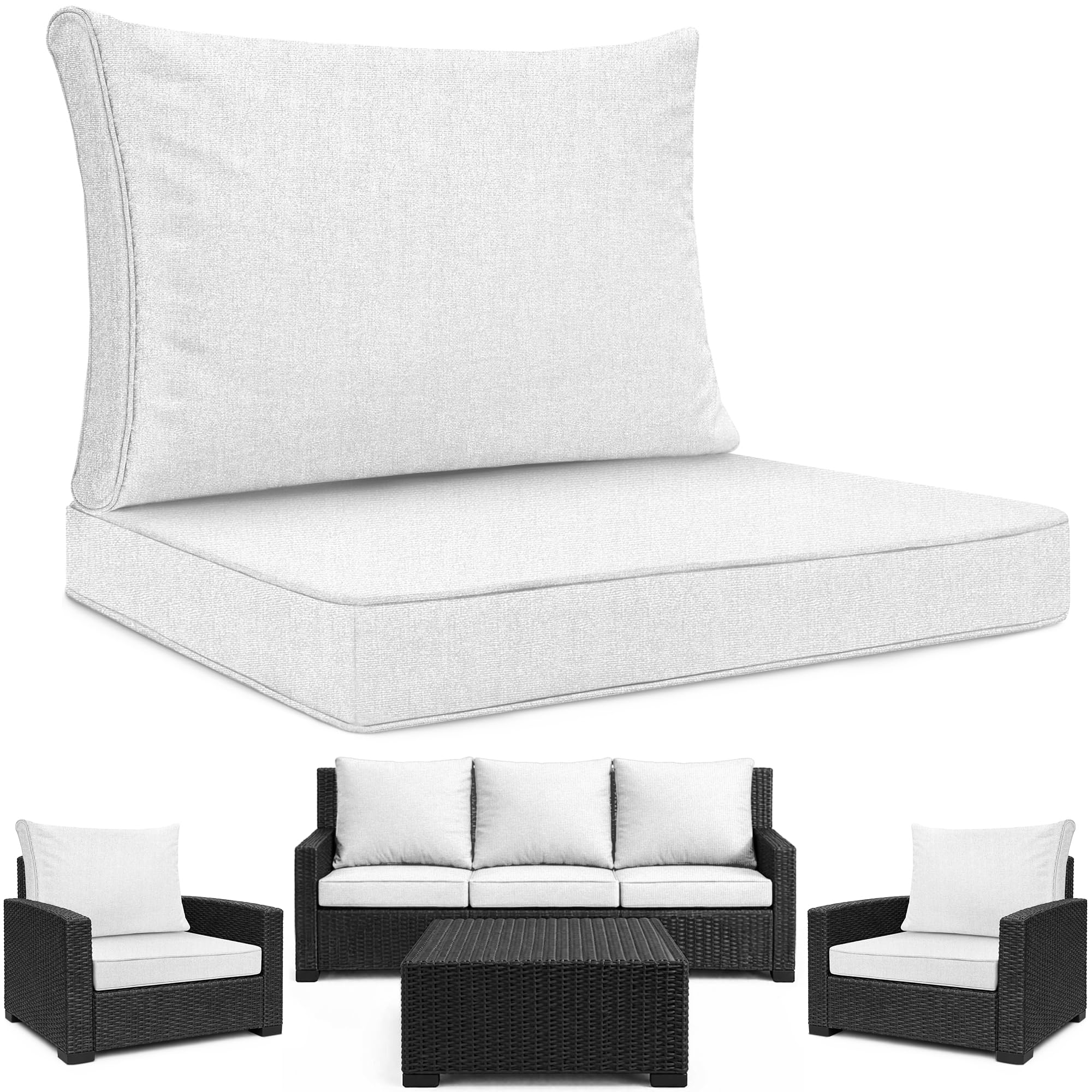 SAPPHIRE Outdoor Seat Cushion Pads for Rattan Furniture | Water Resistant Seat & Back Cushions | For Keter Allibert California Garden Furniture | Soft & Durable Chair Seat Pads (White, 1 seater)