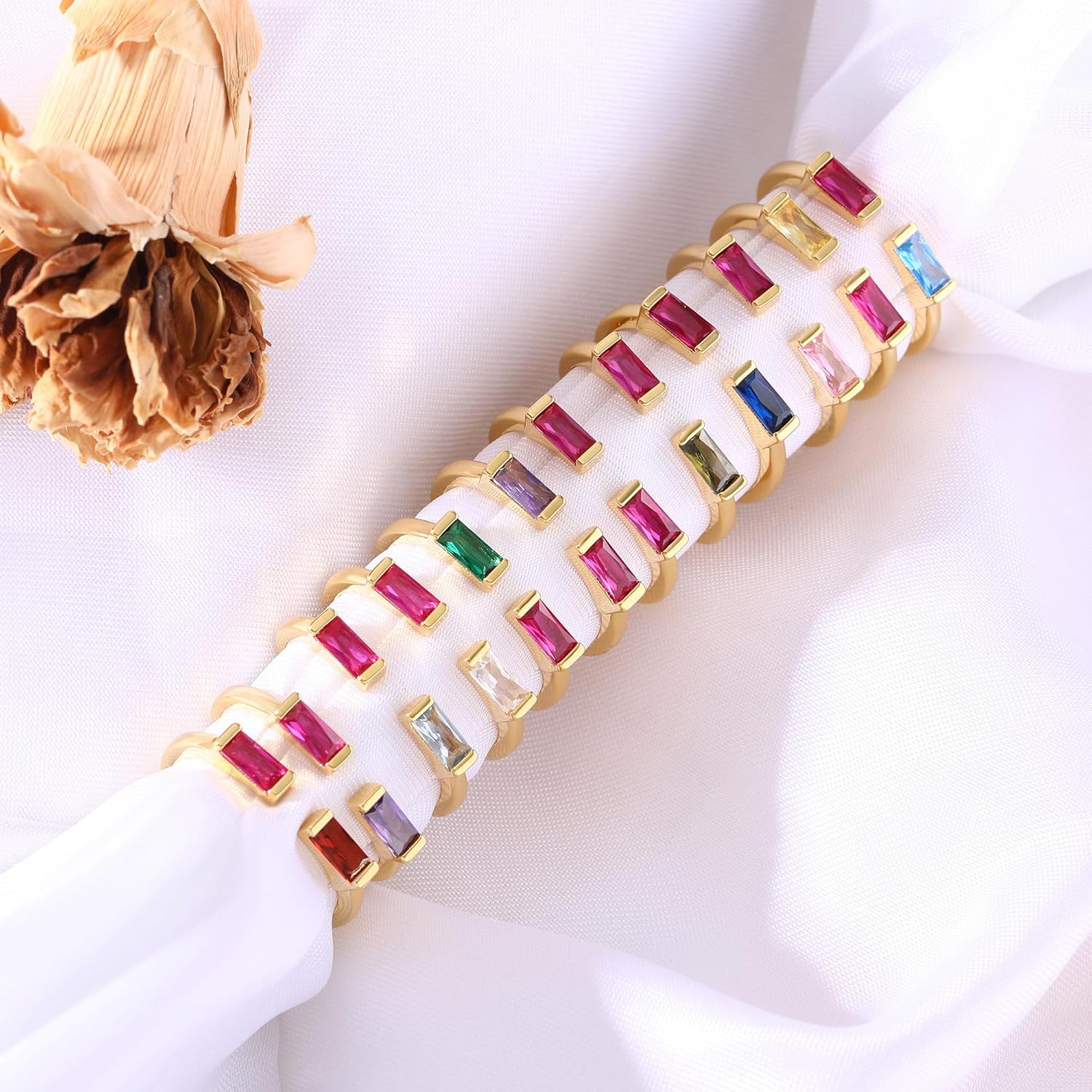 JSJOY Birthstone Rings for Women Dainty Emerald Blue Ring Birthday Gifts for Mom Her Gemstones CZ Ring for Teens Gold Rings That Don't Tarnish Adjustable Ring Jewelry Gifts - Image 5