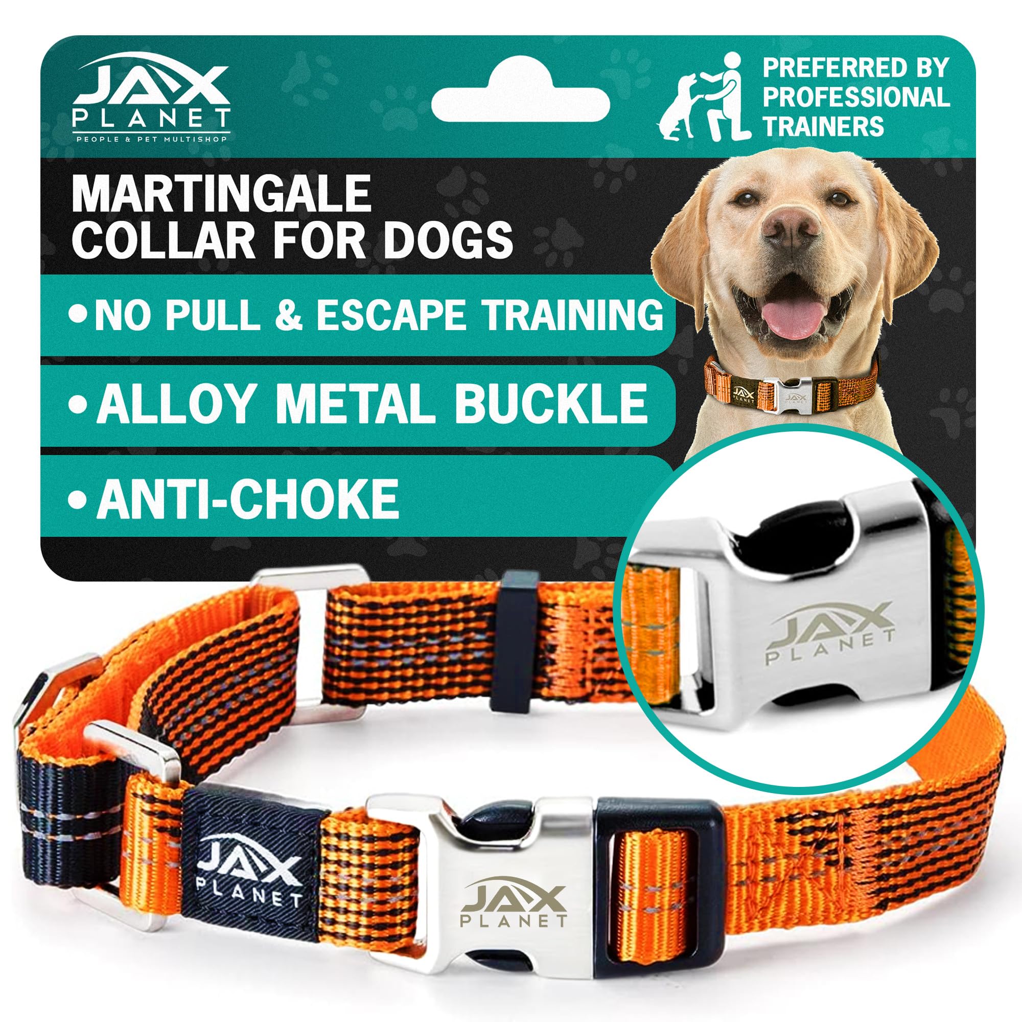 Orange Martingale Collar for Dogs - Heavy Duty Nylon Pet Collars for Escape-Free, No Pull Training & Walking with Alloy Metal Release Buckle &