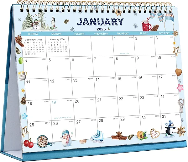 2026 Desk Calendar - Standing Flip Desktop Calendar 2026 from Jan 2026 - Dec 2026, 9.8" x 8.3", Memoranda Pages, Desk Calendar 2026 with Strong Twin-Wire Binding, Blank Blocks, Thick Paper