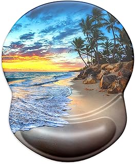 ITNRSIIET Mouse Pad, Mouse Pad Wrist Support Mousepad with Wrist Rest, Mouse Pads for Wireless Mouse Ergonomic Cute Desk Decor Desk Accessories for Women, Non-Slip PU Base, Beach