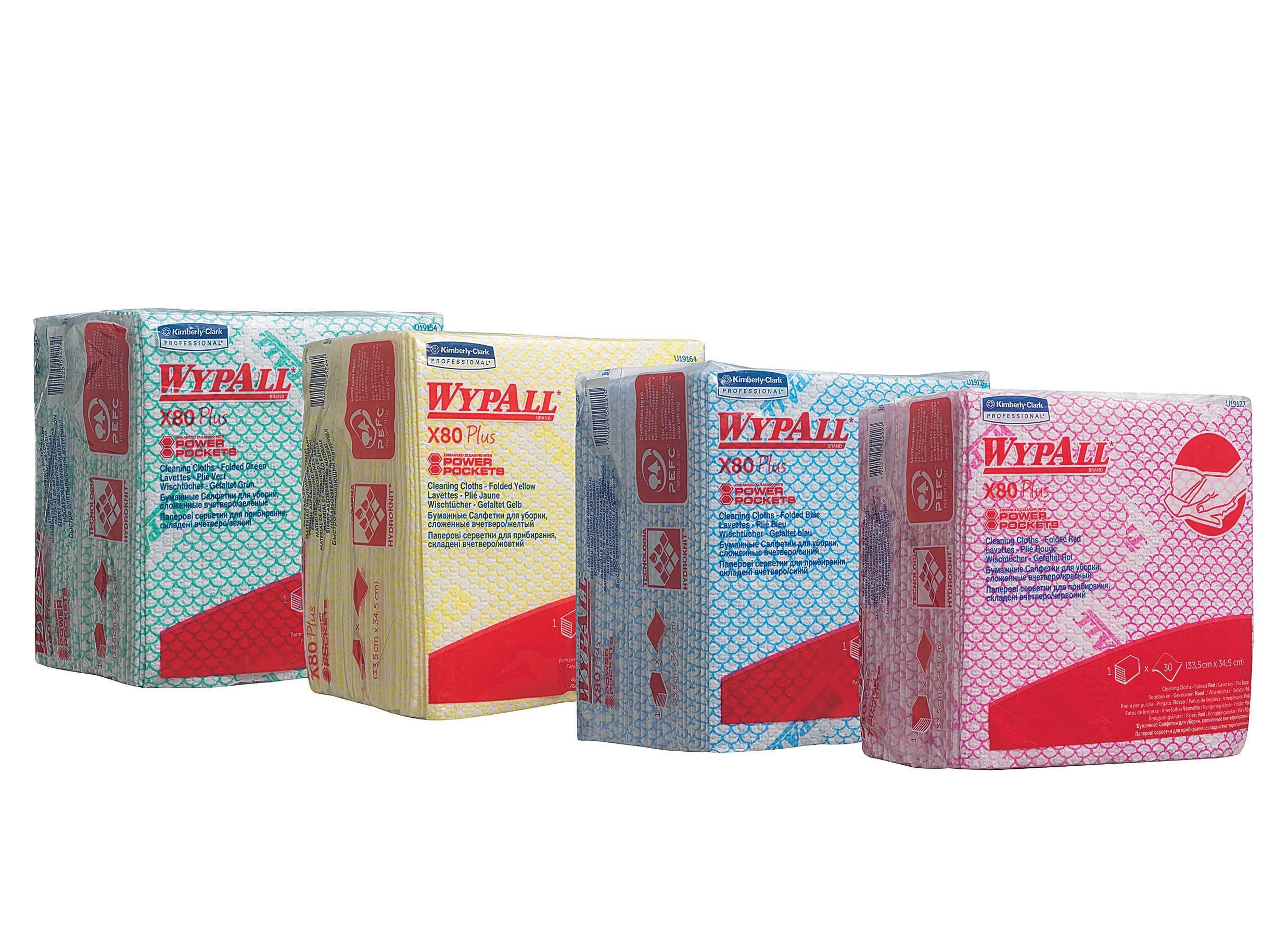 WypAll 19154 X80 Plus, 8 opakowań x 30 fałdowanych na ćwiartki, chusteczki, zielone