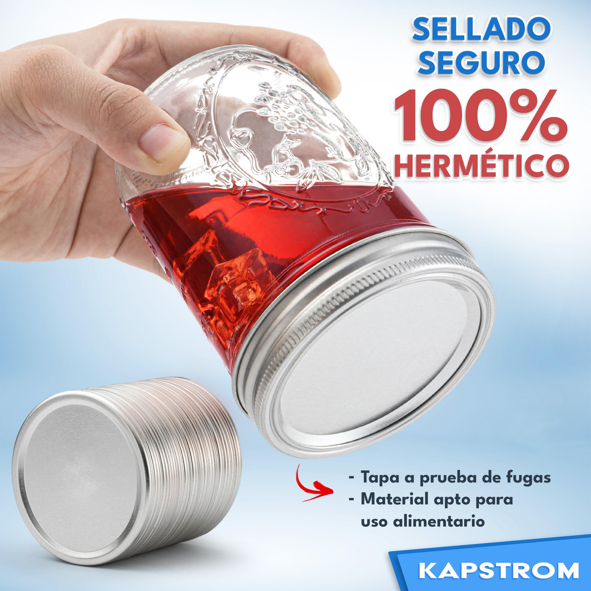 100 tapas para conservas para tarros Mason (plateadas, 86 mm), tamaño de boca ancha con sellador apto para alimentos, sello hermético para mantener las conservas frescas de KapStrom