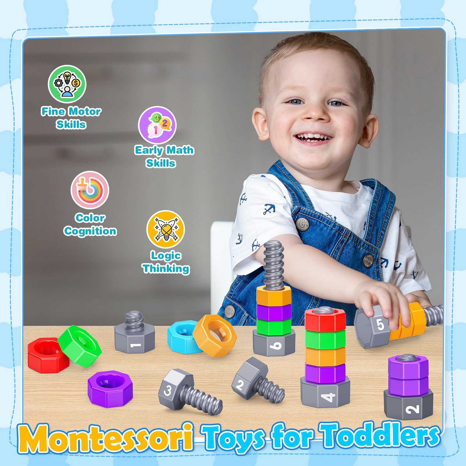 Montessori 2-in-1 Zähl- und Stapelspielzeug für Kleinkinder von 1–5 Jahren, sensorisches Spielzeug für Vorschulkinder, pädagogisches Spinnen, Lernspiele, Geschenke