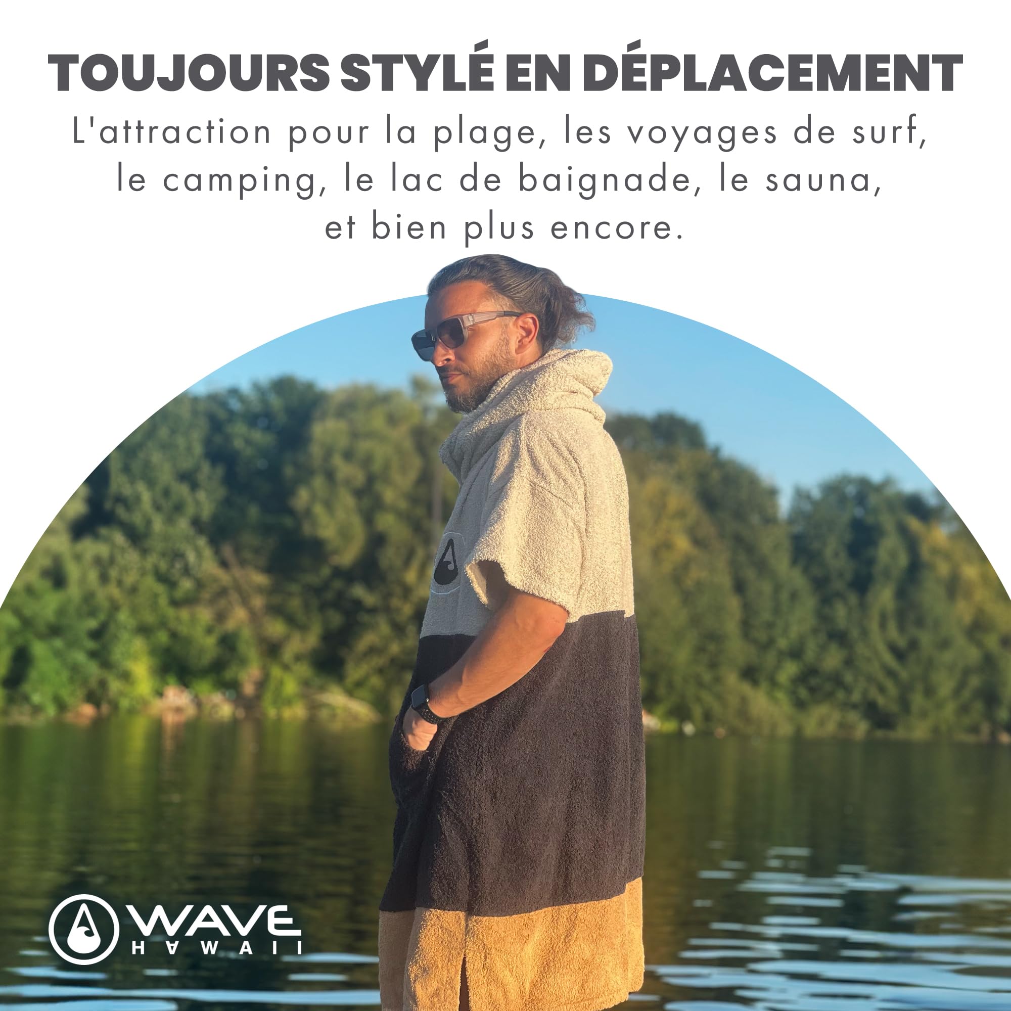 WAVE HAWAII - Poncho de bain adulte unisexe homme et femme pour tailles de 155 à 185 cm Poncho
