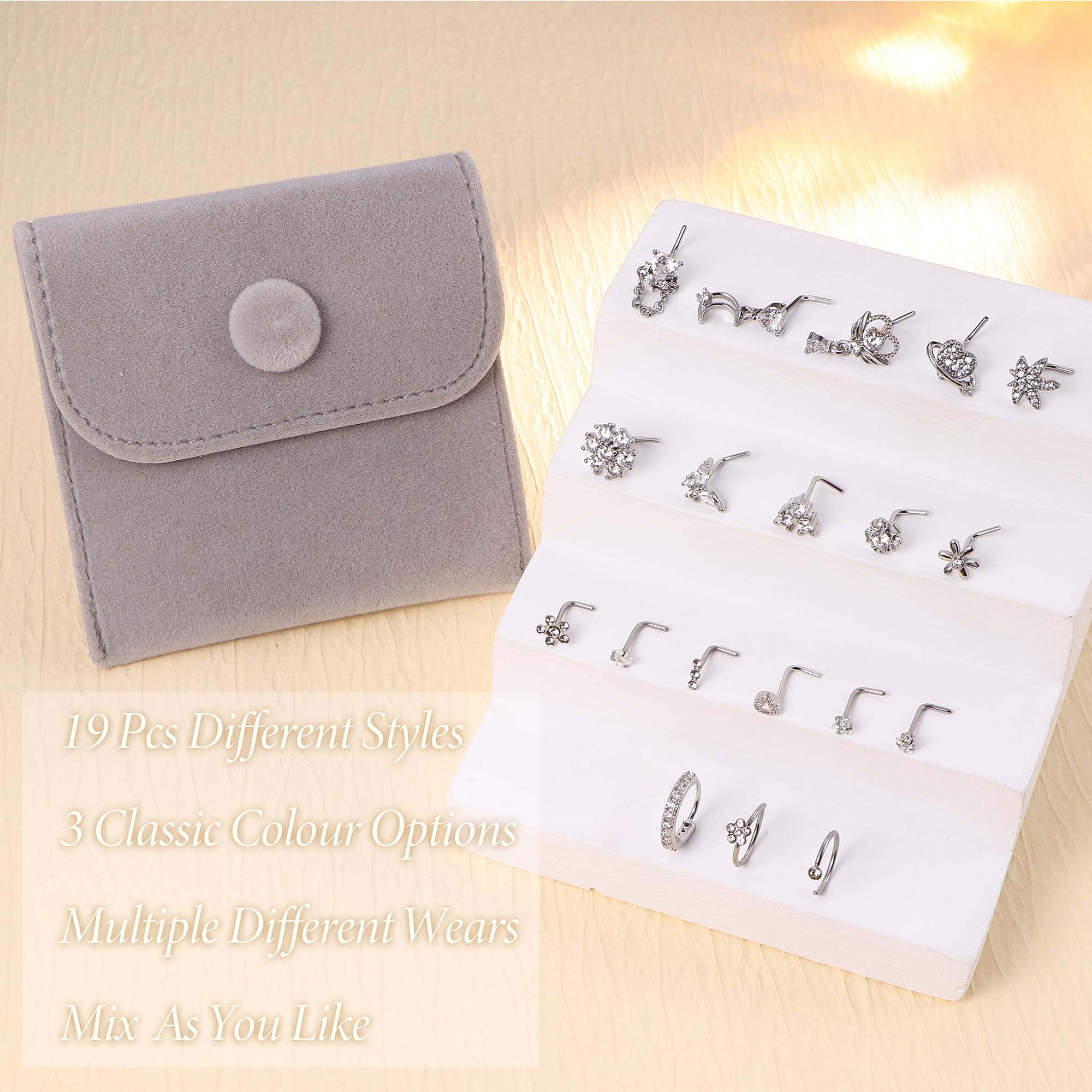 Milacolato 20Stück Nasenpiercing Silber Nasenring Nasenstecker Nasenpiercing Set Nasenpiercing Stecker mit CZ Chirurgenstahl Nostril Piercing Schmuck Damen 20G