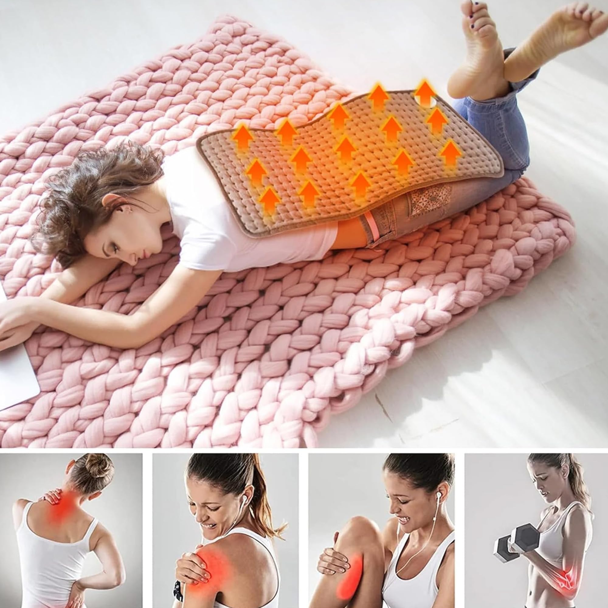 Almohadilla Eléctrica 30 x 60 cm para Espalda, Cuello y Abdomen, Cojín Calefactor con Pantalla Digital, 9 Niveles de Calor y Apagado Automático, Uso Doméstico