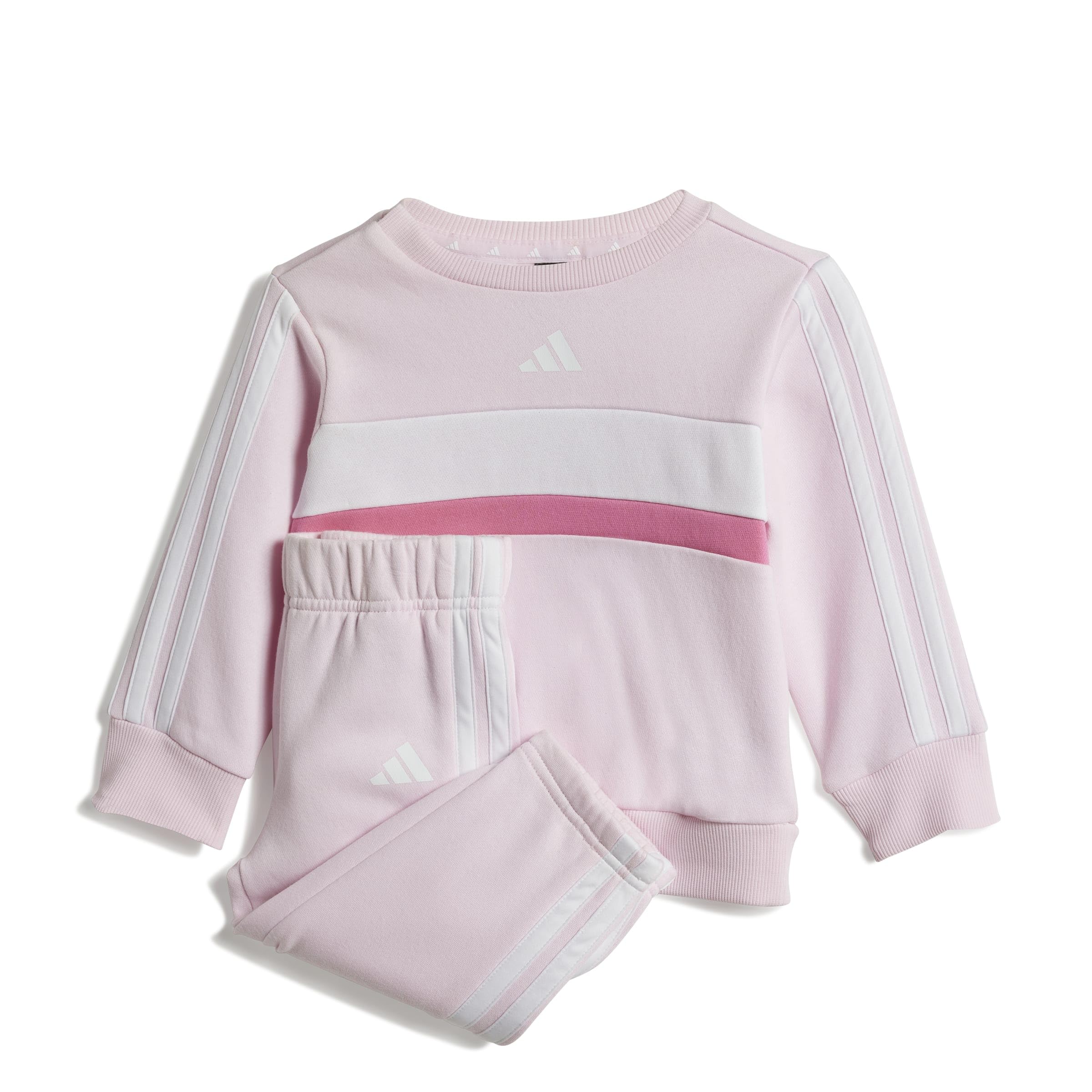 adidas Unisex Baby SEASONAL ESSENTIALS TIBERIO 3 STRIPES FLEECE CREW SET, clear pink/​pink fusion/​white, 3-​4 Years