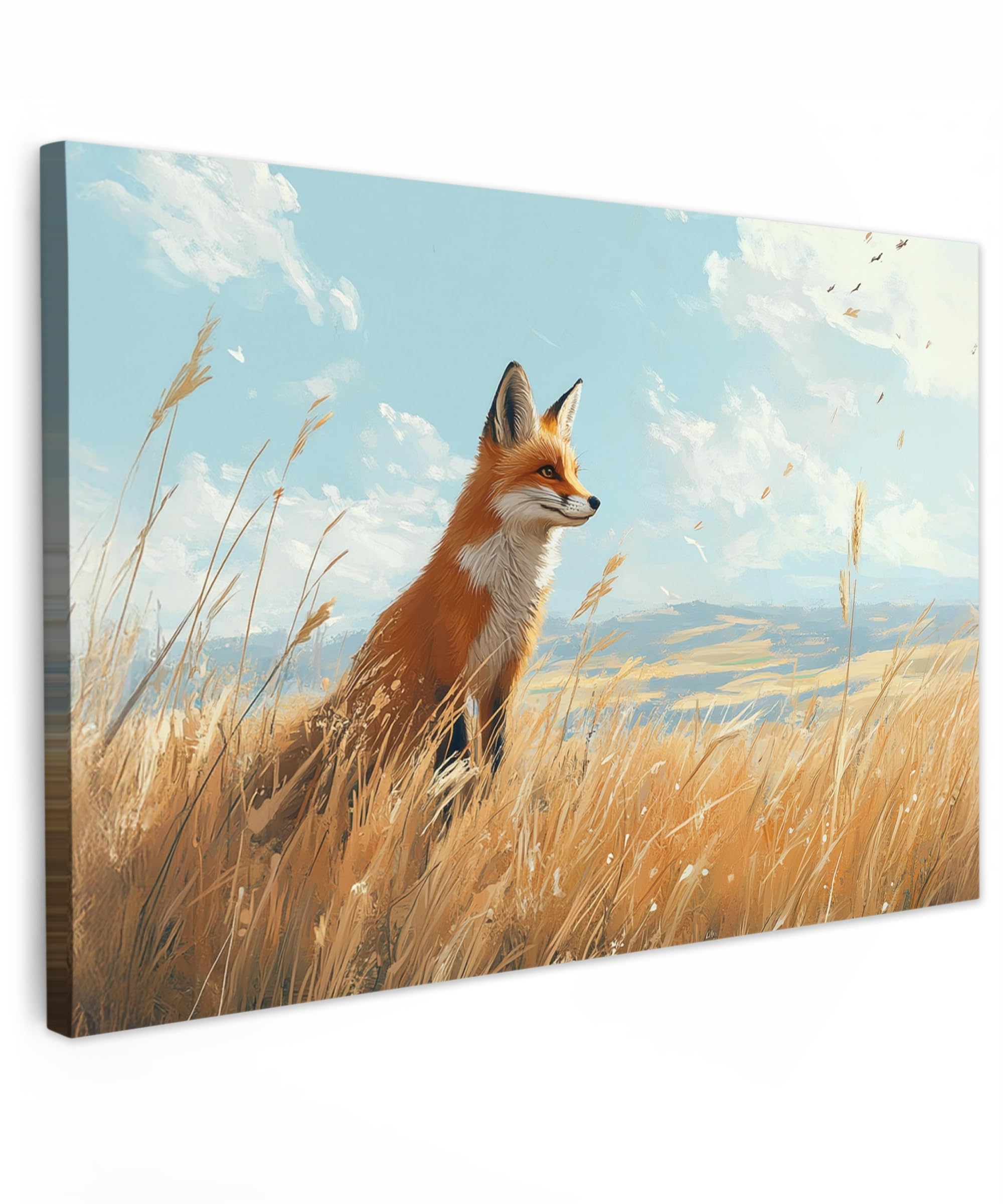 MuchoWow© Canvas Wall Art Work 12"x8" / 30x20 cm House Decoration for Living Room Home Decor Pictures Walls Fox - Grass - Clouds - Orange