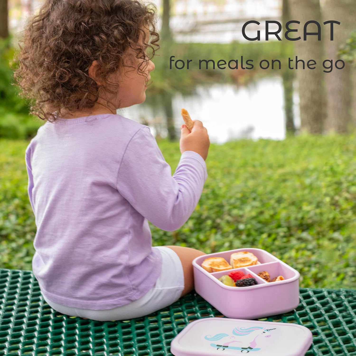 ASOMIC Silicone Bento Lunch Box for Toddlers & Kids, Leakproof & BPA-Free, 3 Compartments, Microwave & Dishwasher Safe, Ideal for Daycare, Preschool & Baby Meals (Unicorn)