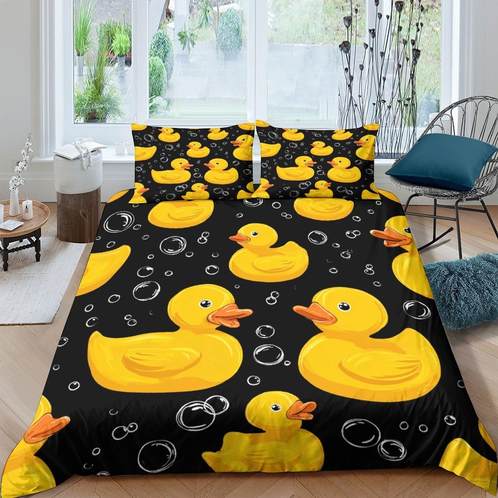 Ctjqhvkz Style-6 3D Printed Yellow Duck Fitted Sheet Microfiber Non Slip Black Cartoon Mattress Cover For Bedroom Dorm Washable Single（135X200cm）
