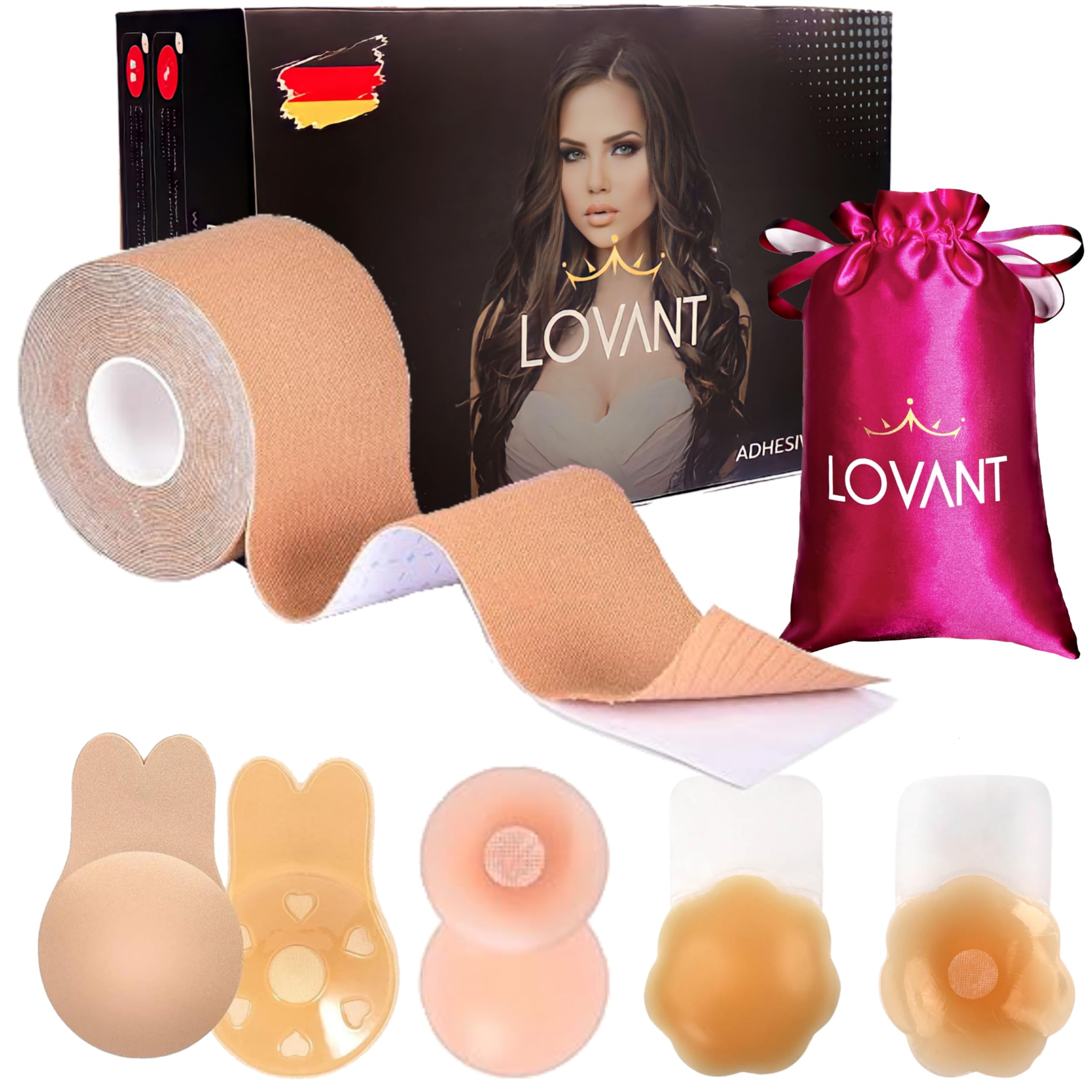 Boob Breast Tape voor Grote Borsten Lichte Huid Waterproof Plak BH voor Grote Borsten Borstlift Tape, 6 Nipple Covers, Push Up Plak bh Body Tape 5m Nude