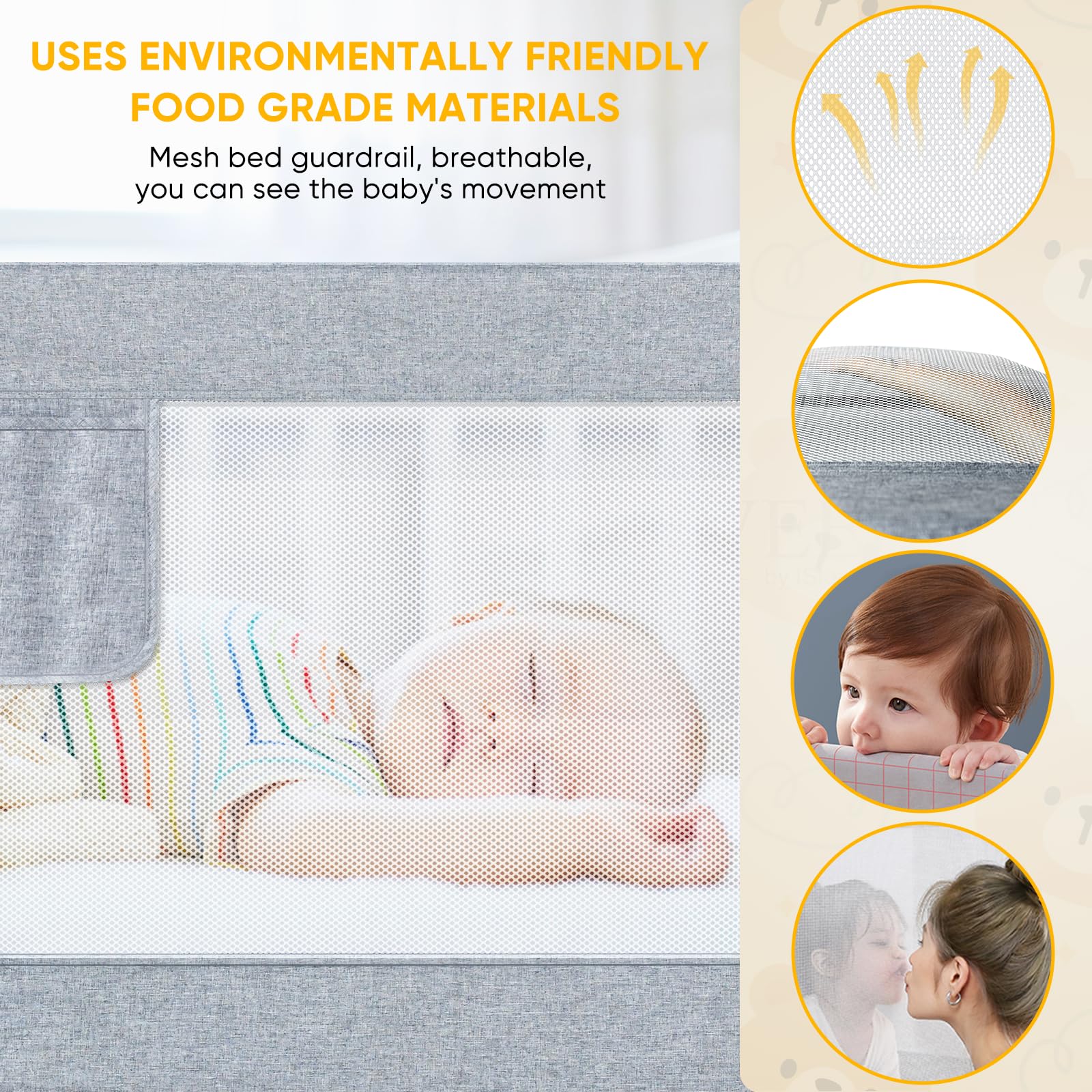 Sponde Letto Bambini，150 cm Barriera Letto Bambini，Sponda di Sicurezza per Bambini con Doppio Blocco di Sicurezza per Bambini, Altezza Regolabile，protezione da caduta，1PCS(Grigio)