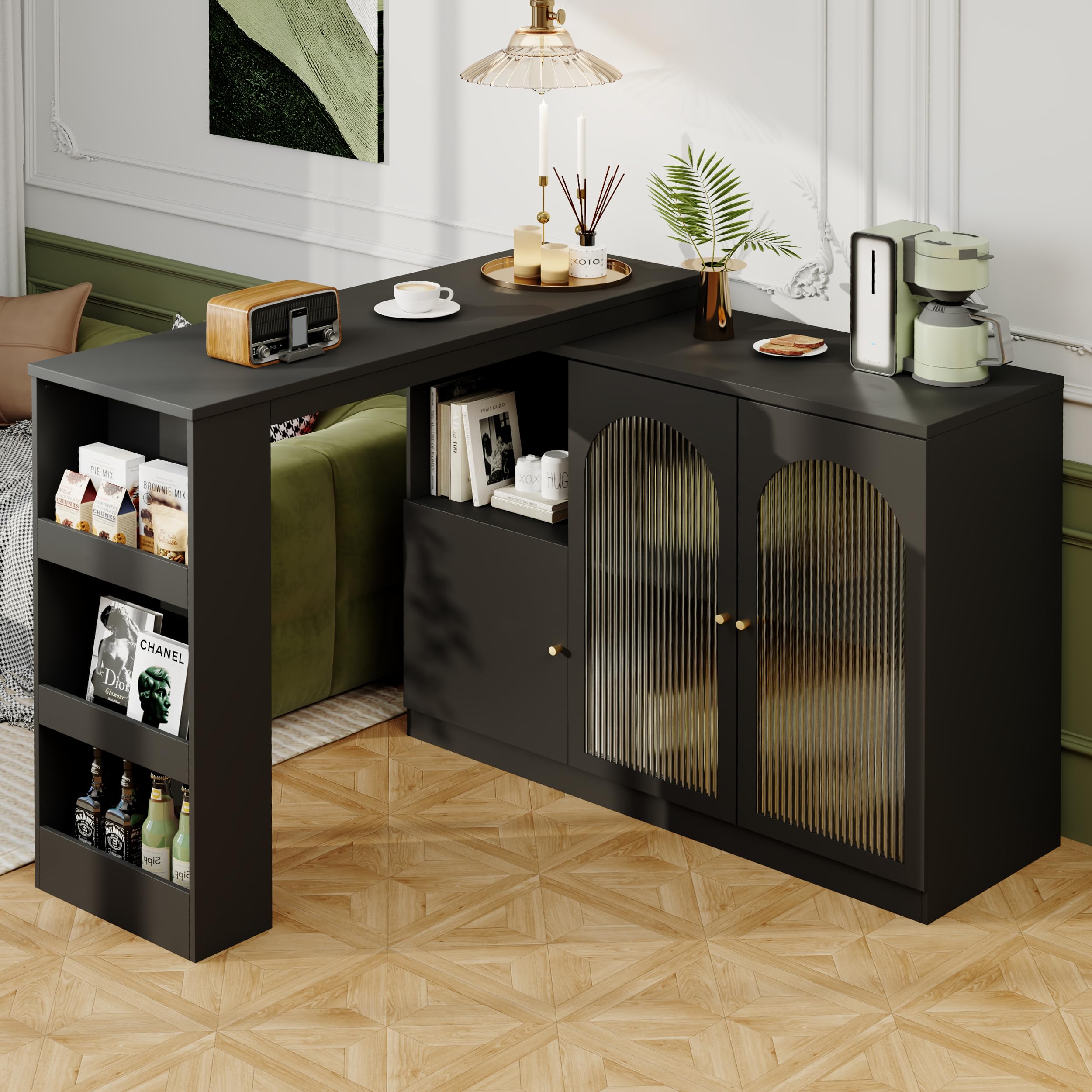 Mobile da bar girevole a 360°, moderno e semplice, mobile da bar e da pranzo, multifunzione, con porta in vetro, (corpo principale 120 x 40 x 97 cm)