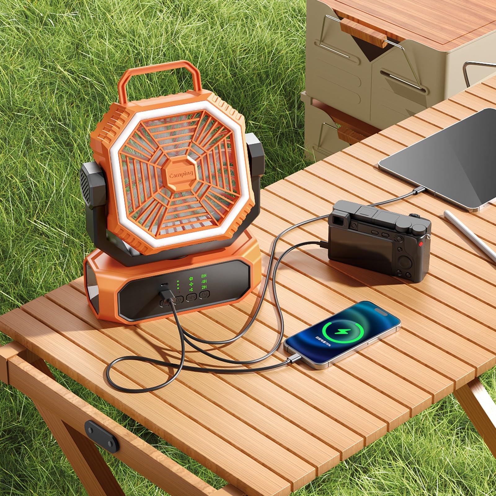 Ventilatore portatile da campeggio 20000 mAh 10000 mAh ricaricabile a batteria con luce LED e telecomandi LED Lanternn Fan