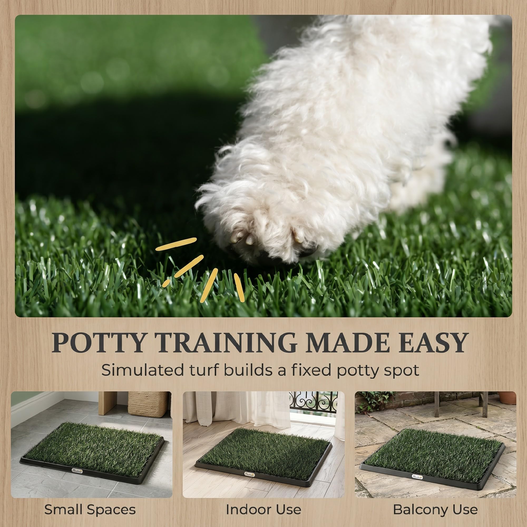 PawHut Toilette pour Chien avec Grille de Drainage, 2 Tapis en Gazon Artificiel, Système Lavable 3 Couches, Bac à Litière, 63x50,5x3,5cm, Noir