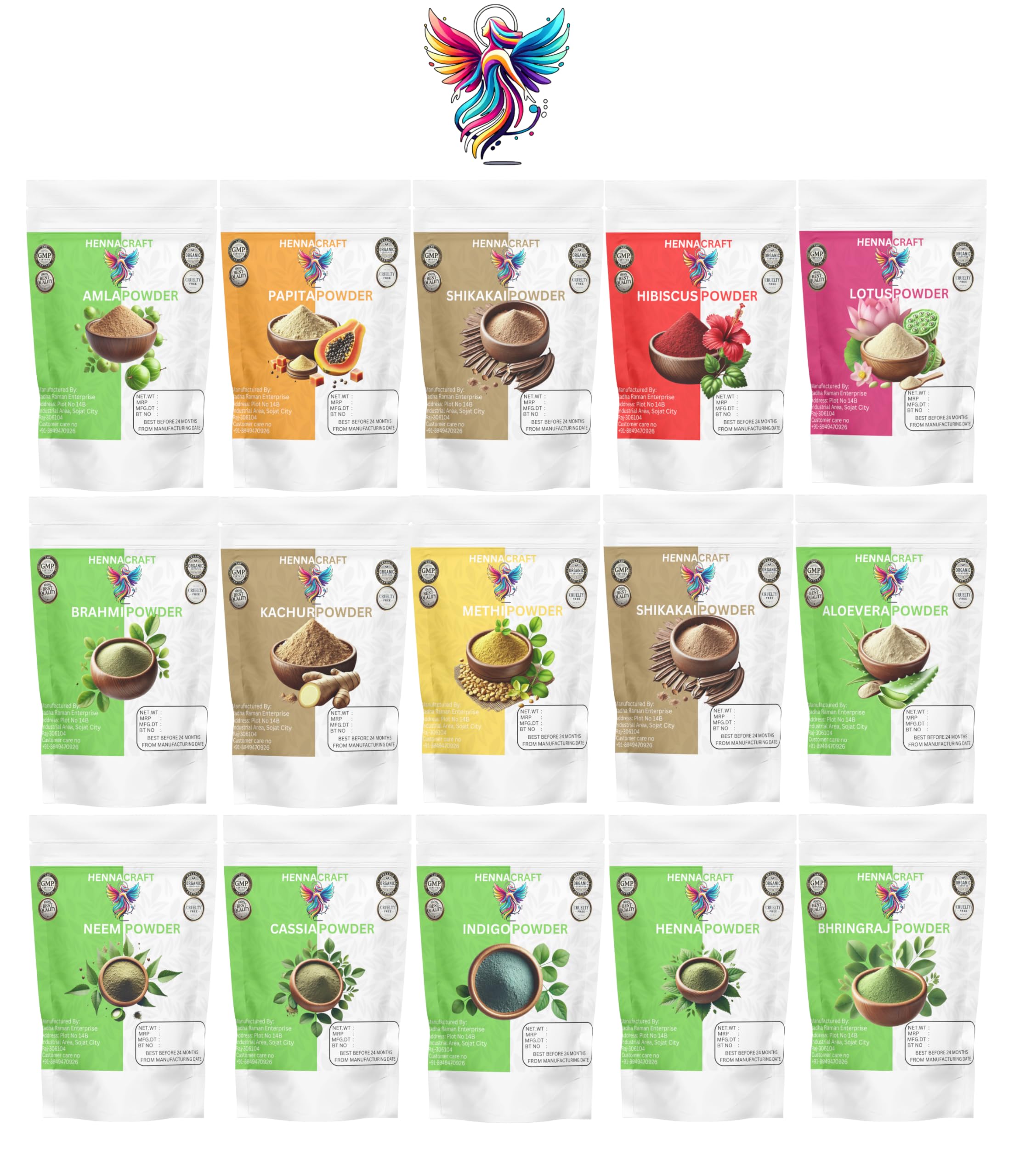 Henna Craft Complete Hair & Scalp Care Combo – Bhringraj, Brahmi, Cassia, Henna, Indigo, Shikakai, Aloe, Hibiscus, Neem, Methi, Amla, Papita, Soap Nut, Kachur & Lotus Powder (40g each) – Nourishment for Healthier Hair and Scalp-picture-17