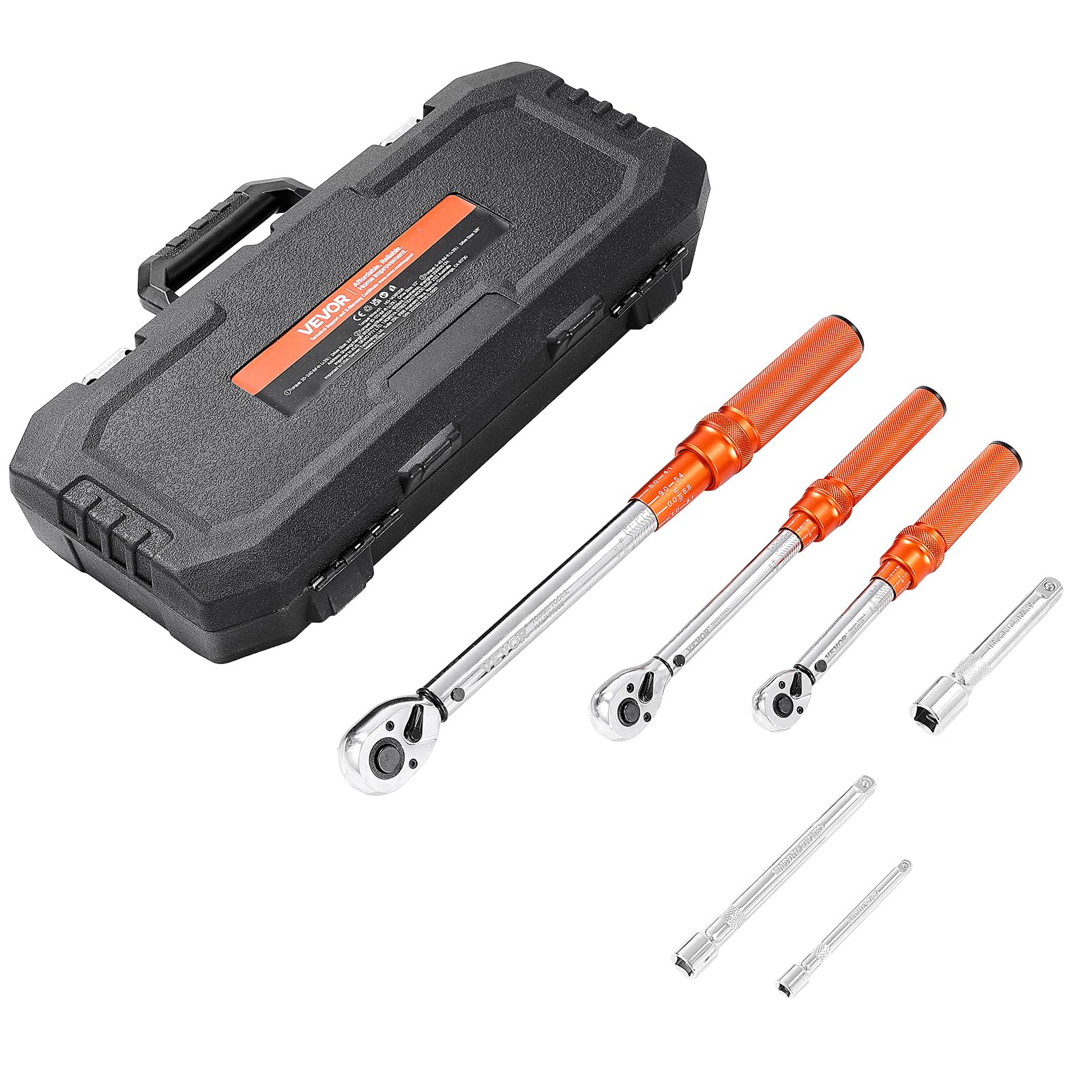 VEVOR Set Chiavi Dinamometriche Clic, 3 Pezzi, 10-170 lbf-ft 5-45 lbf-ft 20-240 lbf-in Chiave Dinamometrica a Scatto, Bidirezionali e Bilance a Doppia Portata, 72 Denti, per Riparazione Biciclette