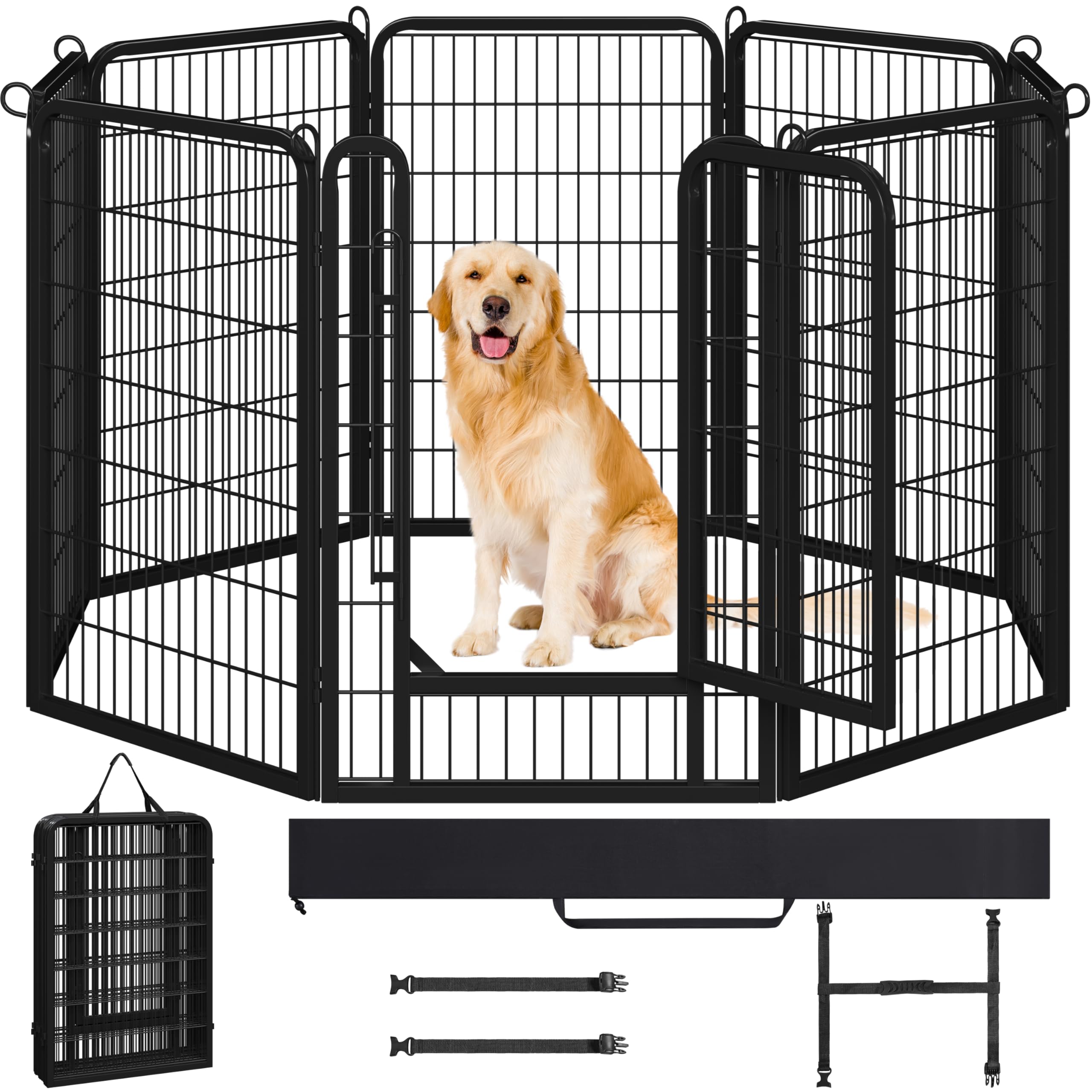 Yaheetech Welpenlaufstall 8-teilig 100cm hoch, Welpenauslauf mit Einteilige Verriegelung, Hundelaufstall mit Tragetasche & Befestigungsgurte, ideal für Hunde Wohnung & Garten, Einfache Montage