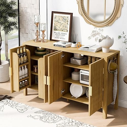 Miniatura 190 de Aparador moderno y elegante con patas y asas de metal dorado y estante ajustable, mesa consola clásica de 60 pulgadas, mesa de sofá, mesa de entrada