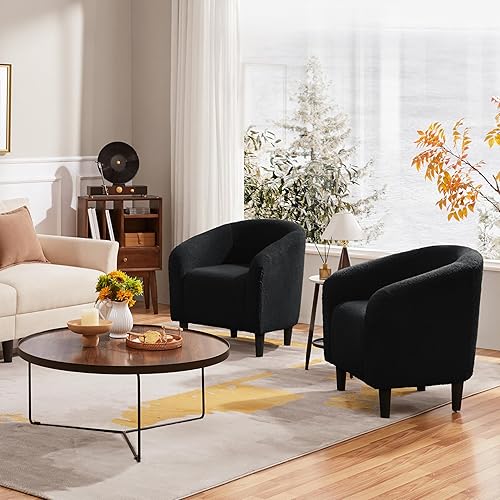 Miniatura 6 de Yaheetech Juego de 2 sillones, silla de club de tela de bouclé, silla elegante de sherpa con asiento suave y acolchado para sala de estar,