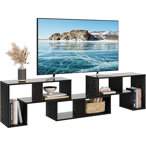 DEVAISE 3 Pieces TV Console Stand, Modern Entertainment Center Media Stand, TV Table Storage Bookcase Shelf for Living Room, Black