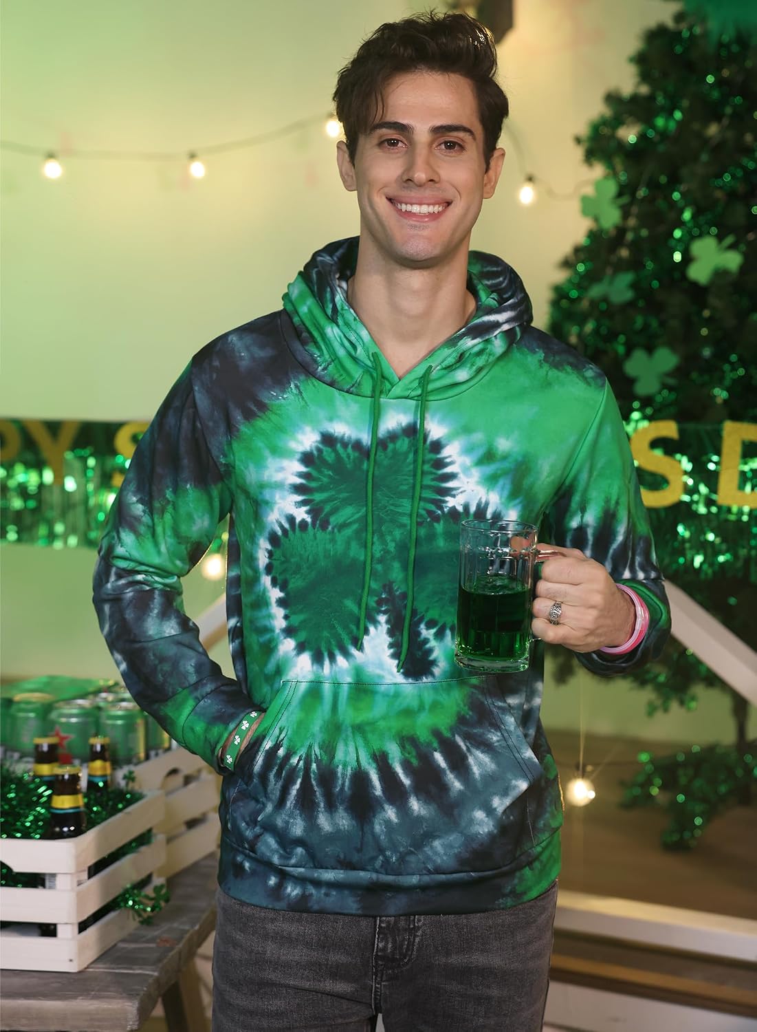 Arvilhill Men's St Patrick's Hoodie Shamrock Irish Hooded Sweatshirt with Kangaroo Pocket