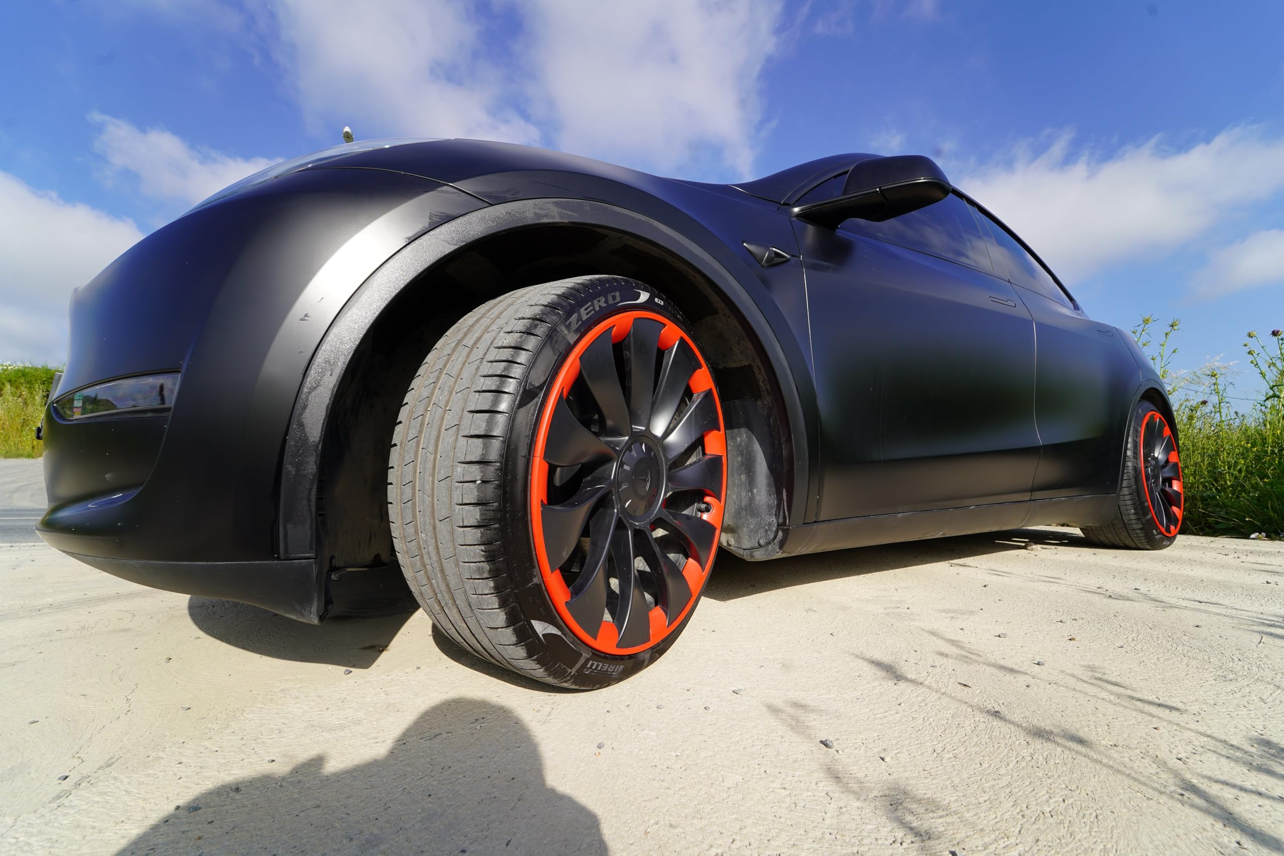 Tesla Model Y Uberturbine 21" Felgenschutz – Klebstofffreie Ultra-Fest Klemmpassung, CNC-Präzisionsschnitt, PPF Inklusive, 4er Set (4 Räder) Komplettsatz – Rot