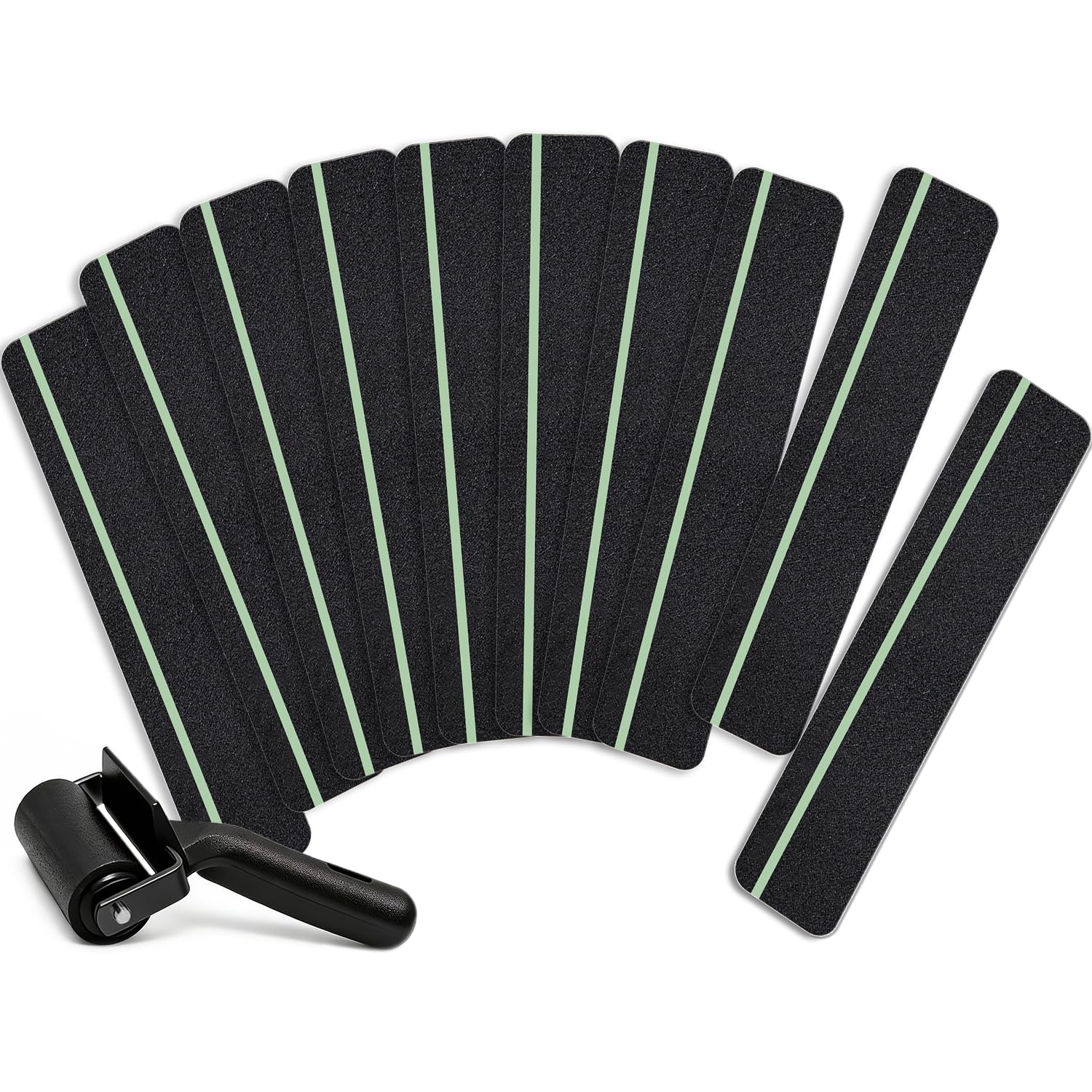 Peldaños antideslizantes para escaleras con rayas que brillan en la oscuridad (paquete de 10), cinta adhesiva abrasiva de alta fricción de alta tracción, impermeable, antideslizante, 6 x 28
