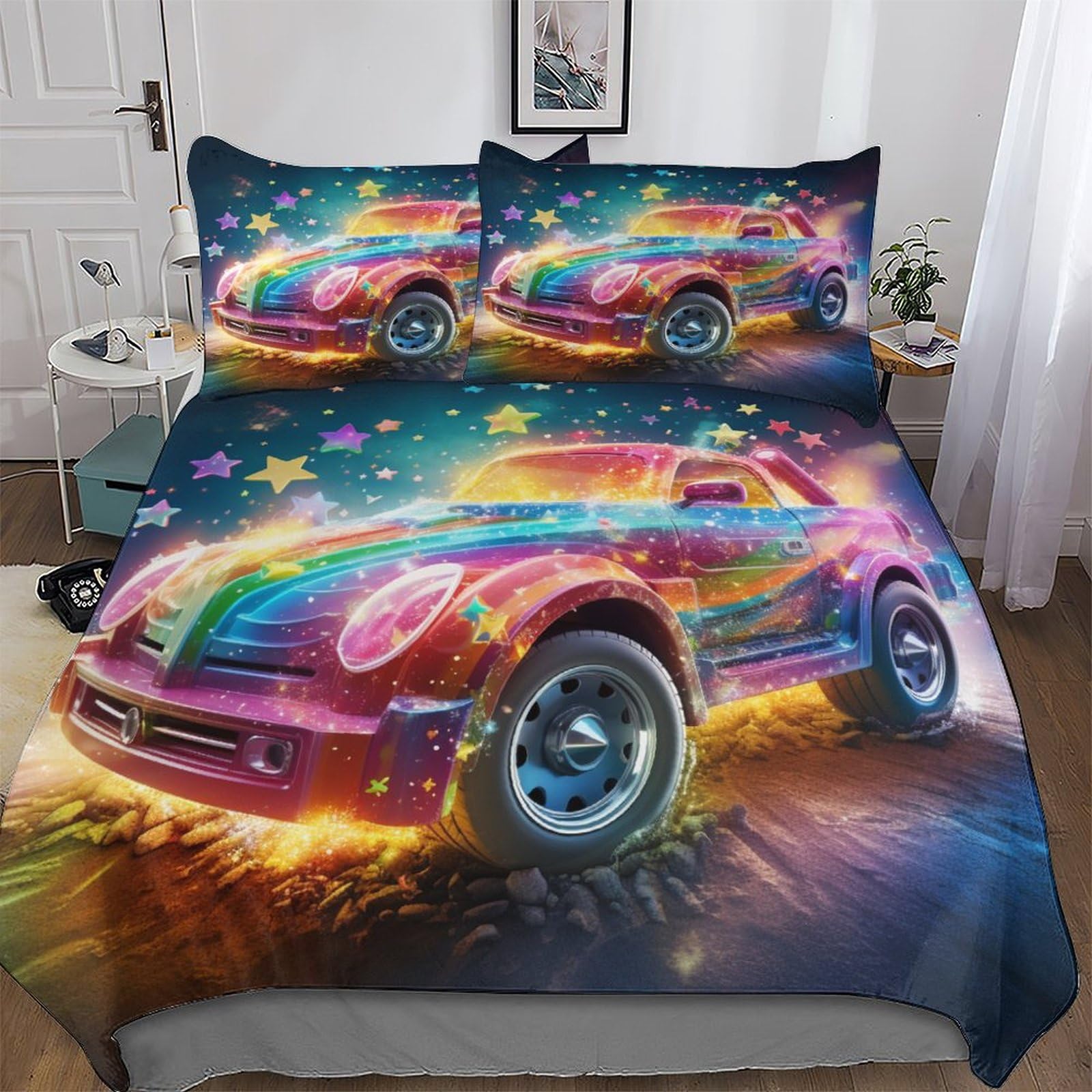 Housse de couette voiture arc-en-ciel anti-allergie pour le sommeil serein des enfants