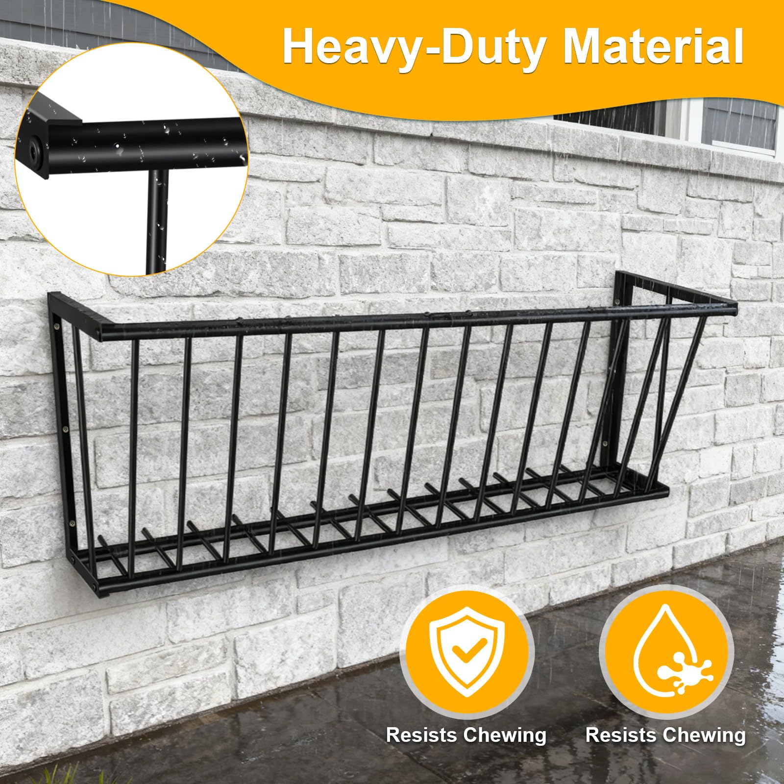 Metal Wall Mount Hay Feeder 60'' Long, 65 Gallon Livestock Feeder for Goats Horses Cattle, Indoor Outdoor Hay Rack Blanket Holder - image 4