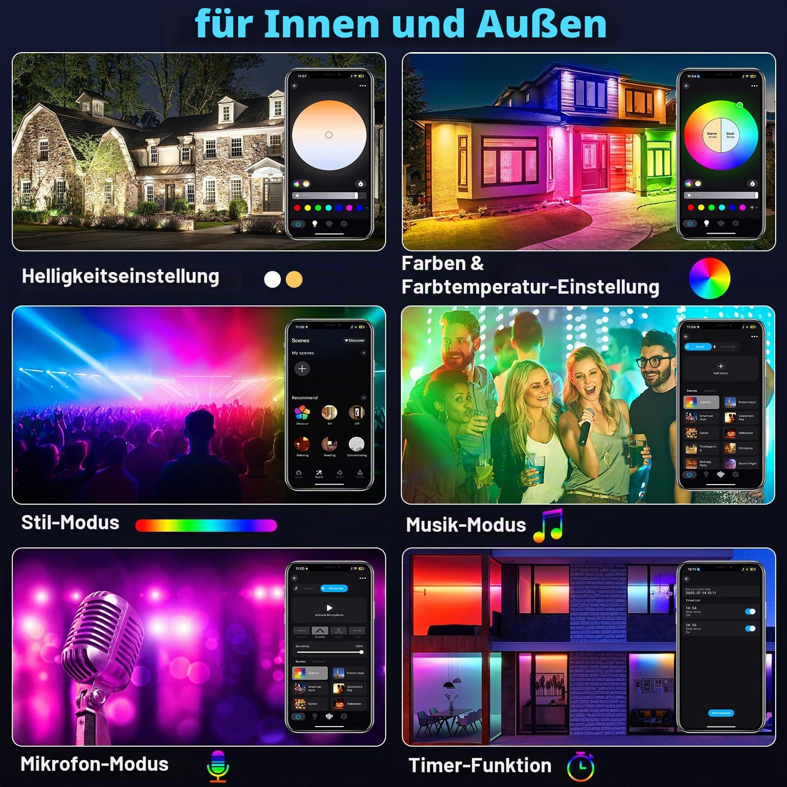 T-SUNUS LED Strahler Außen RGB, 60W RGB Strahler Outdoor Farbig mit Fernbedienung Bluetooth APP, IP66 Wasserdicht für Garten Party Halloween Weihnachten 4 Stück