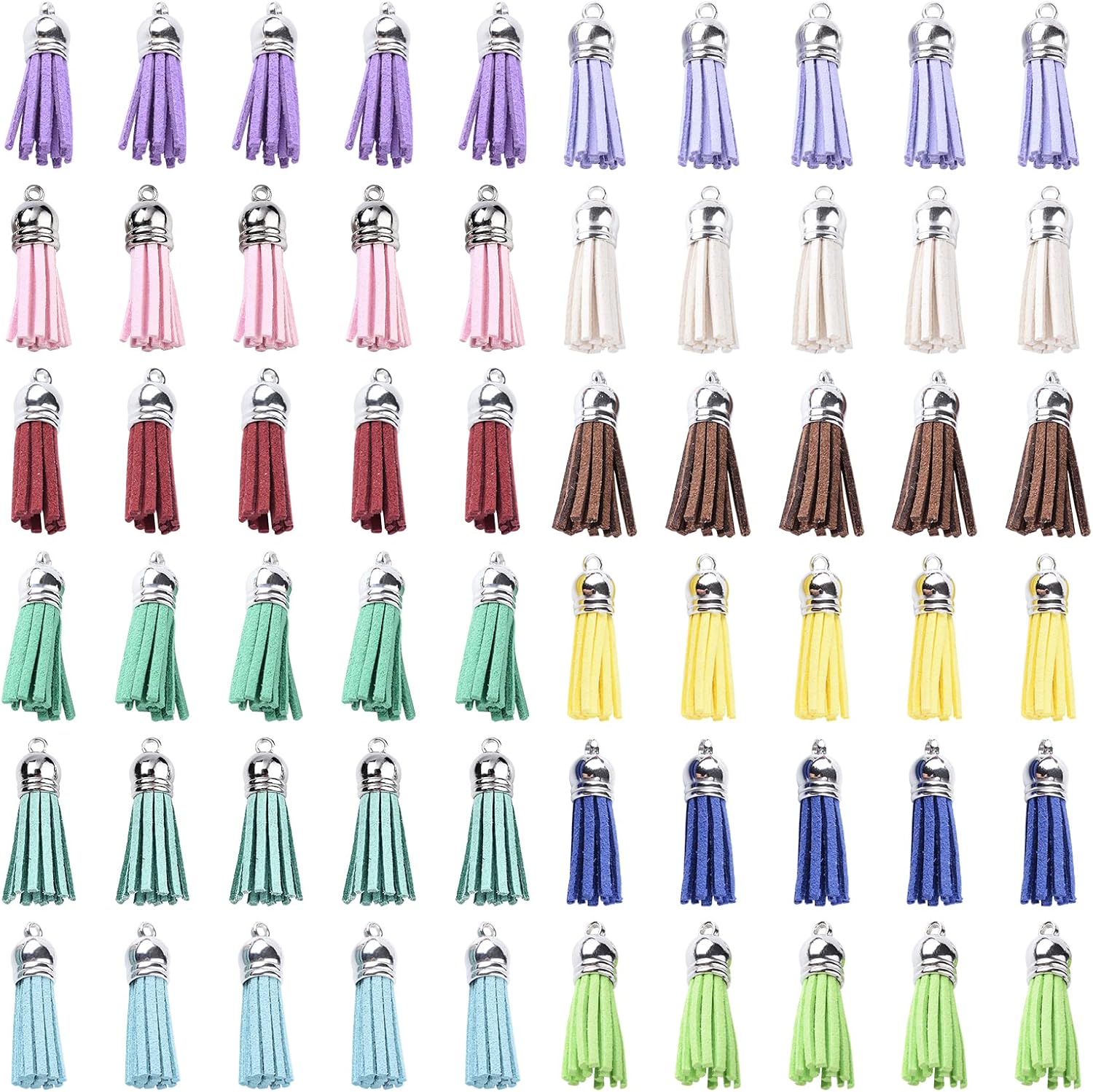 SUNNYCLUE 100Pcs 10 Colors Keychain Tassel Leather Charms