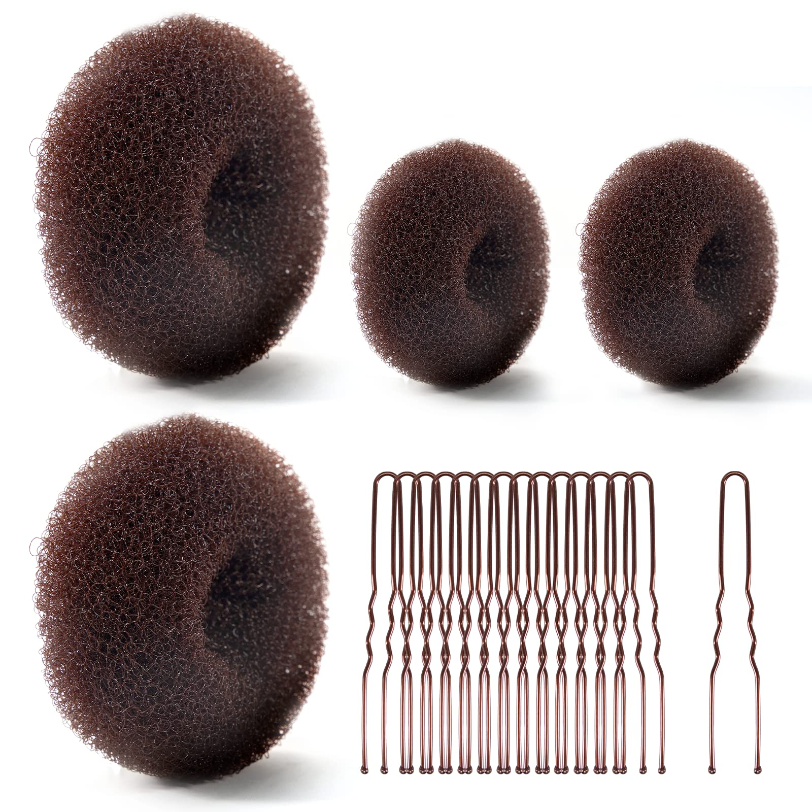 Hair Bun Shaper Set, 4 Size Beige Donut Bun Maker + 50 Bobby Pins for Chignon Bun Maker Hair Ring Style Accessories for Dancer Ballet Girls Extra