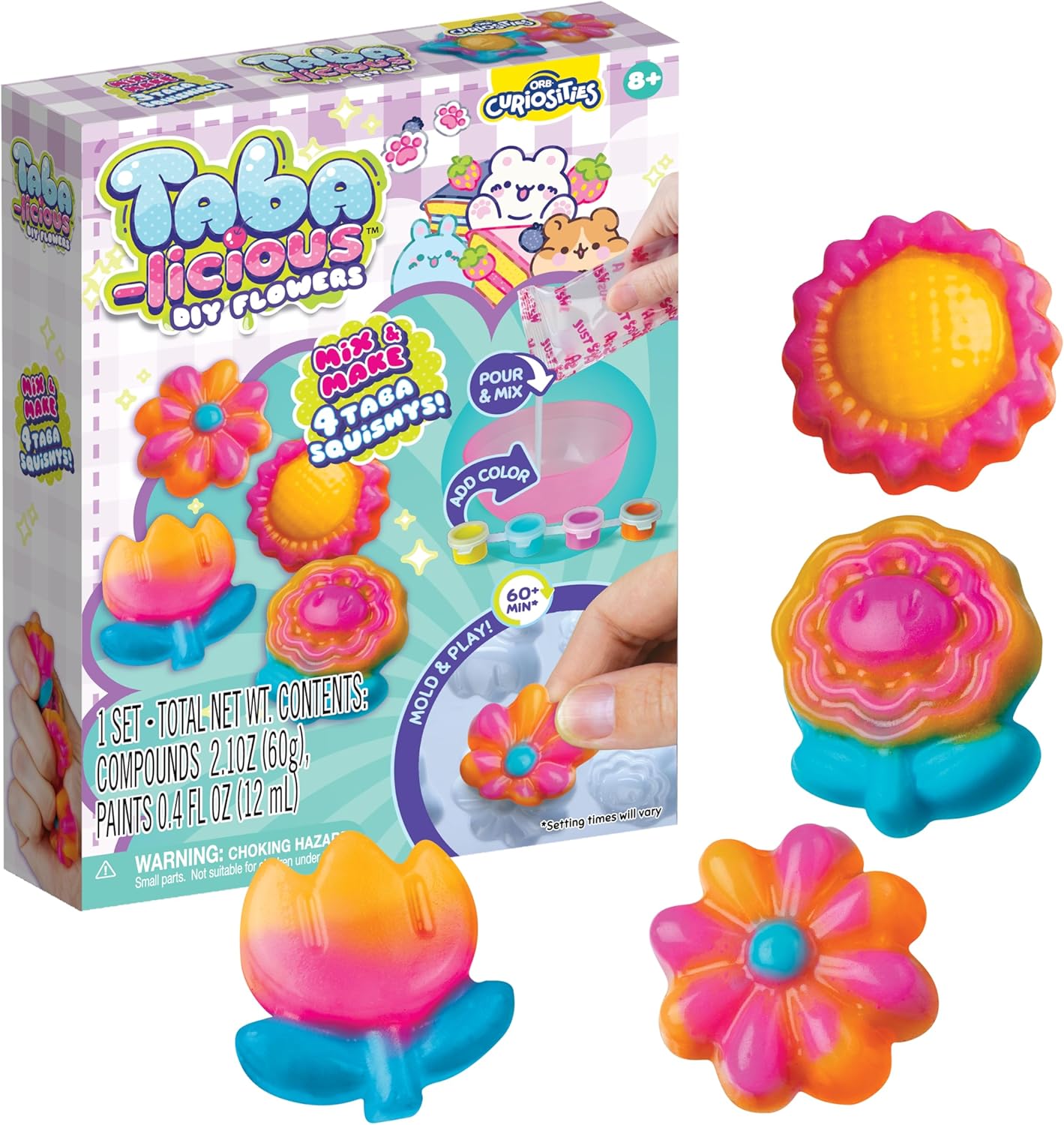 ORB Tabalicious DIY Flower TABA Squishy Kit - Craft Kit for Kids - Make Your Own TABA Flower Squishy Toys - Includes Silicone Mold, Mix, Colors and More for Crafting Flower Squishies - All in 1 Kit
