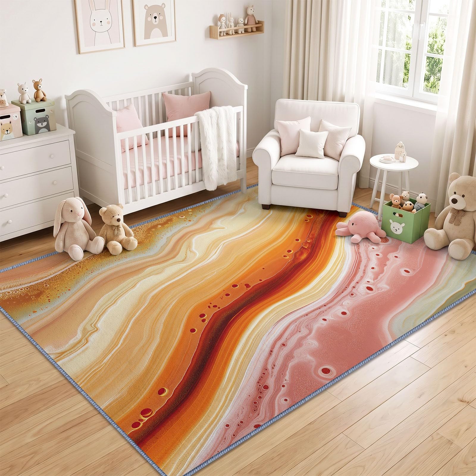 Marbre Moderne 160x230 cm Tapis de Chambre Moquette, Art Abstrait Agate Vague Rayure Lavable Antidérapant Tapis de Salon - Orange Chaud Moquette pour Salle de Séjour Chambre d'enfant Salle de Jeu