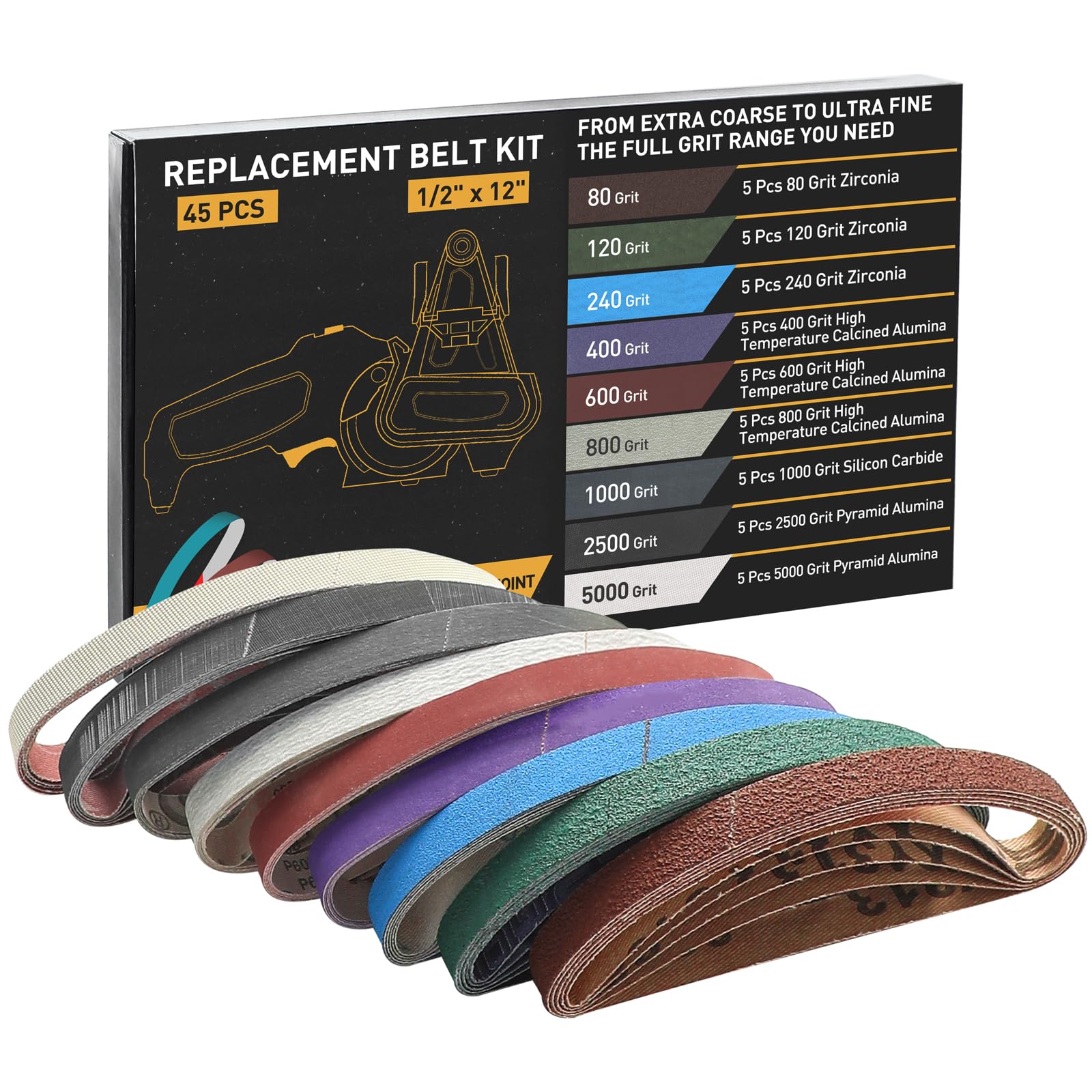 45 Pcs 1 2 x 12 Replacement Sharpening Belt Kit for Official Work Sharp Knife Tool Sharpener WSKTS