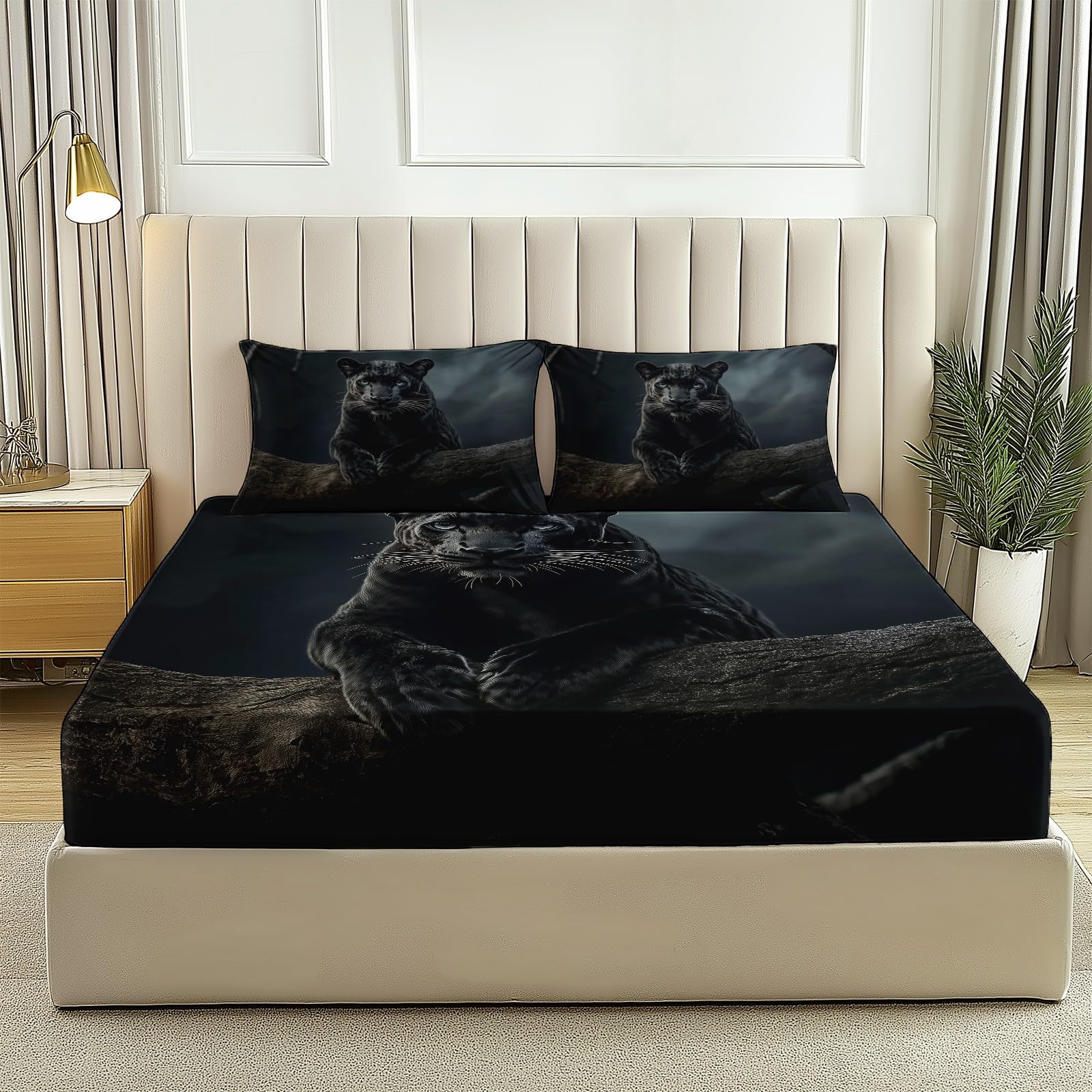 Lenzuolo con Angoli 160 x 200 cm - Locandina del Film Leopardo Animale della Giungla Morbida in Microfibra Spazzolata Lenzuolo con Angoli Nero per Bambini Adolescenti Adulti biancheria da letto